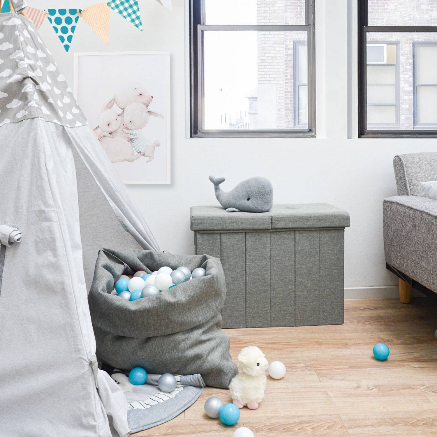 85 Liter Wäschekorb mit Deckel & Wäschesack - 62x31 Wäschekorb mit Sitzfunktion