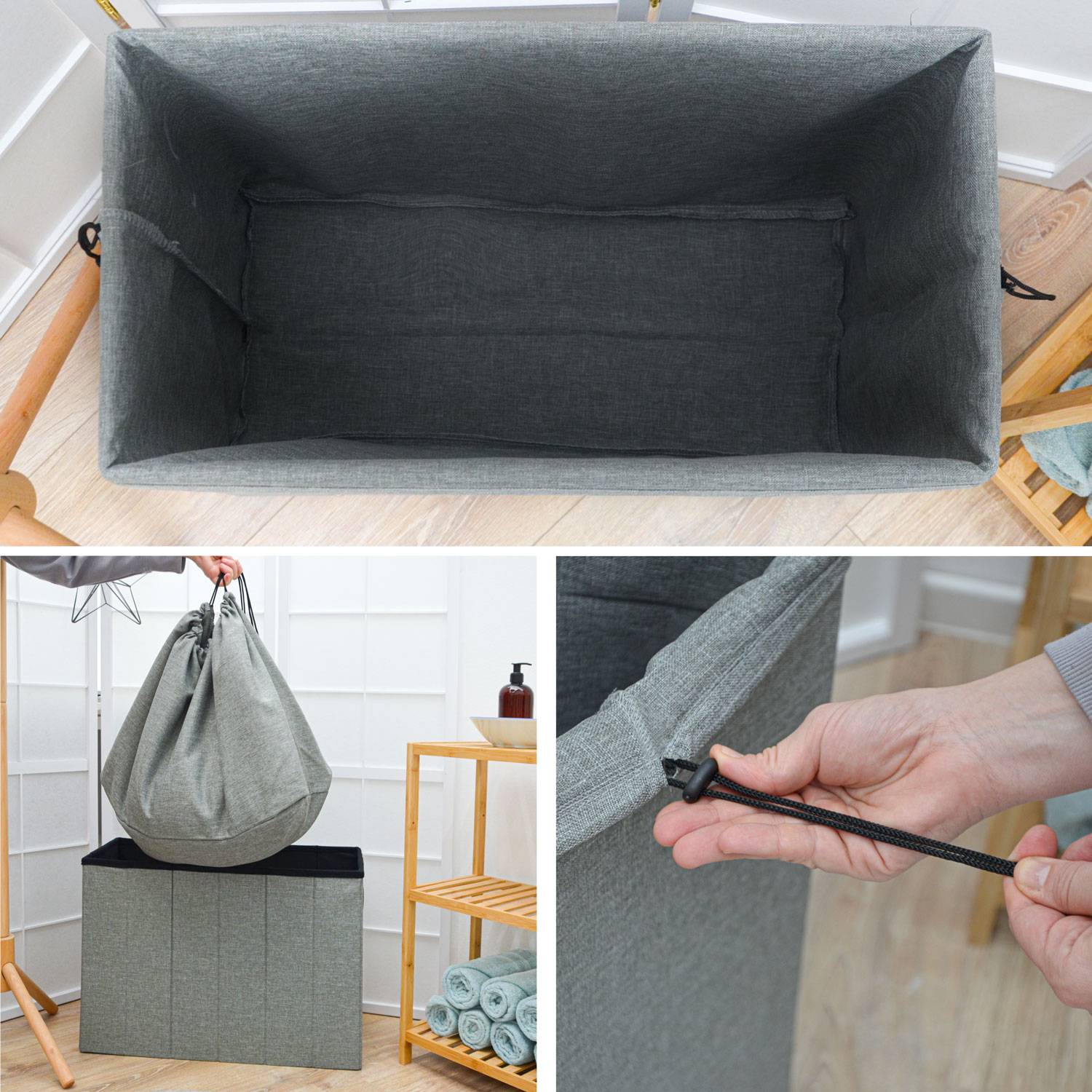 85 Liter Wäschekorb mit Deckel & Wäschesack - 62x31 Wäschekorb mit Sitzfunktion