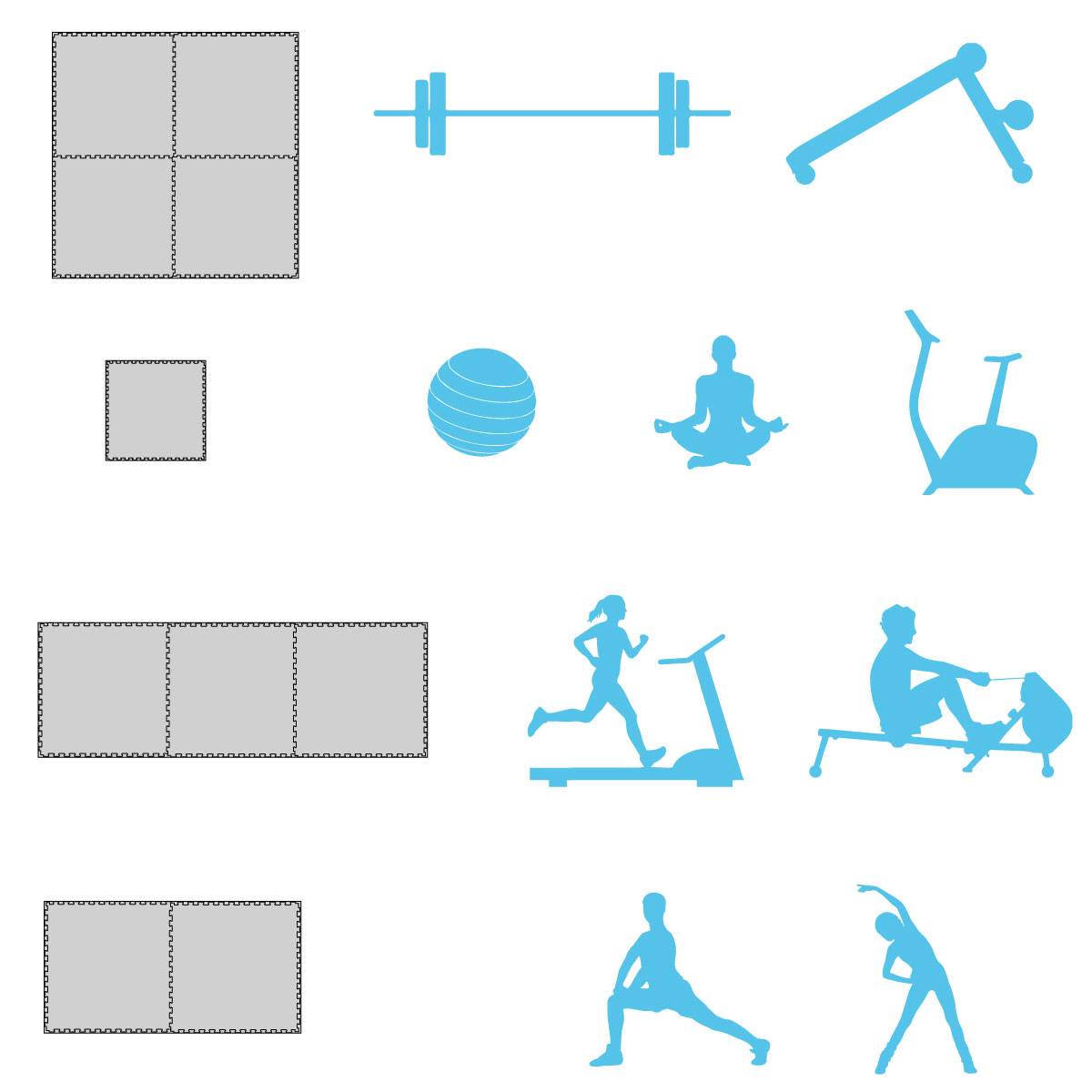 1.6qm Profi Fitnessmatte 2cm - 2er Set 90x90 Bodenschutzmatte für Fitnessgeräte