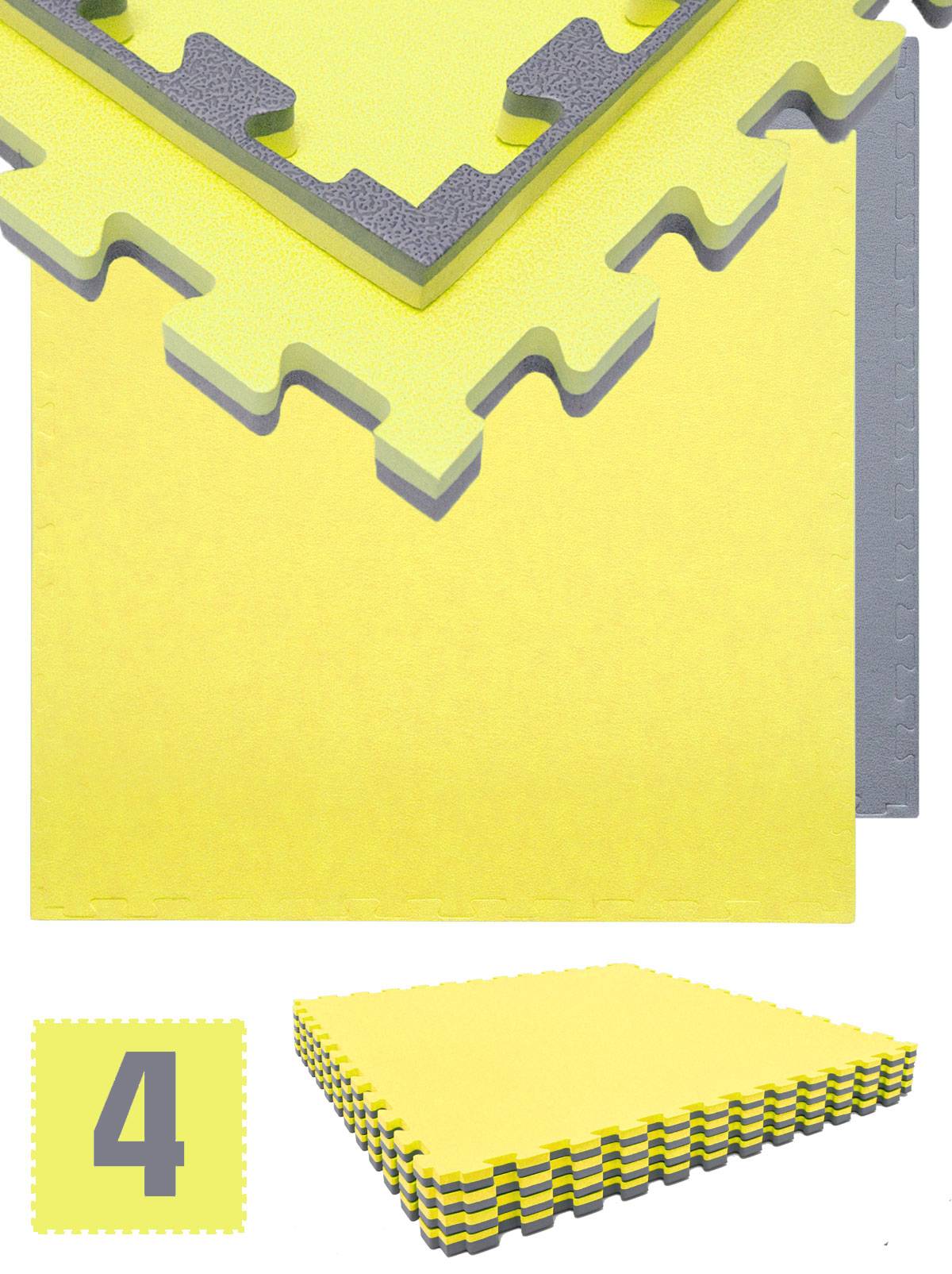 3.2qm Profi Fitnessmatte 2cm - 4er Set 90x90 Bodenschutzmatte für Fitnessgeräte