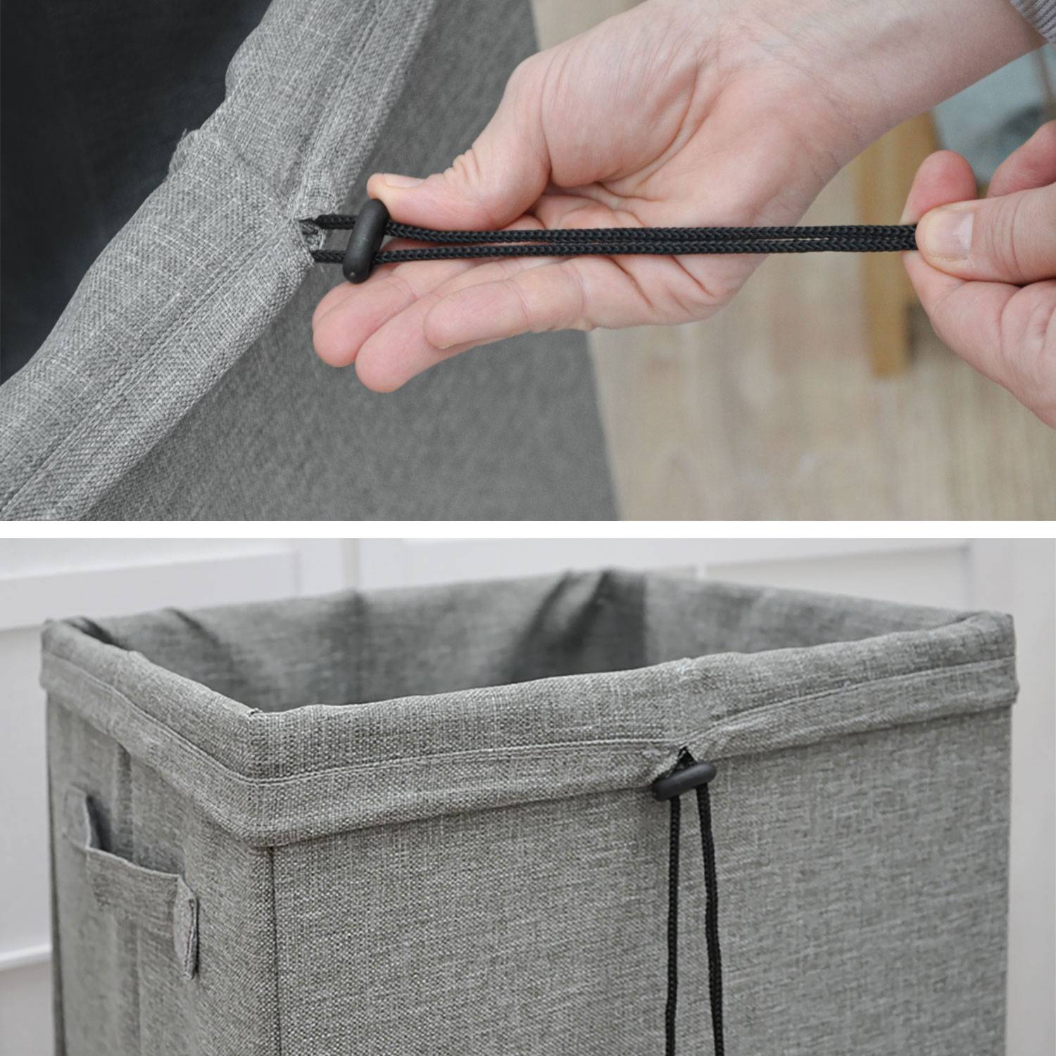 50L Wäschekorb mit Deckel und Wäschesack - 30x30x60 Wäschesammler Grau - Faltbar