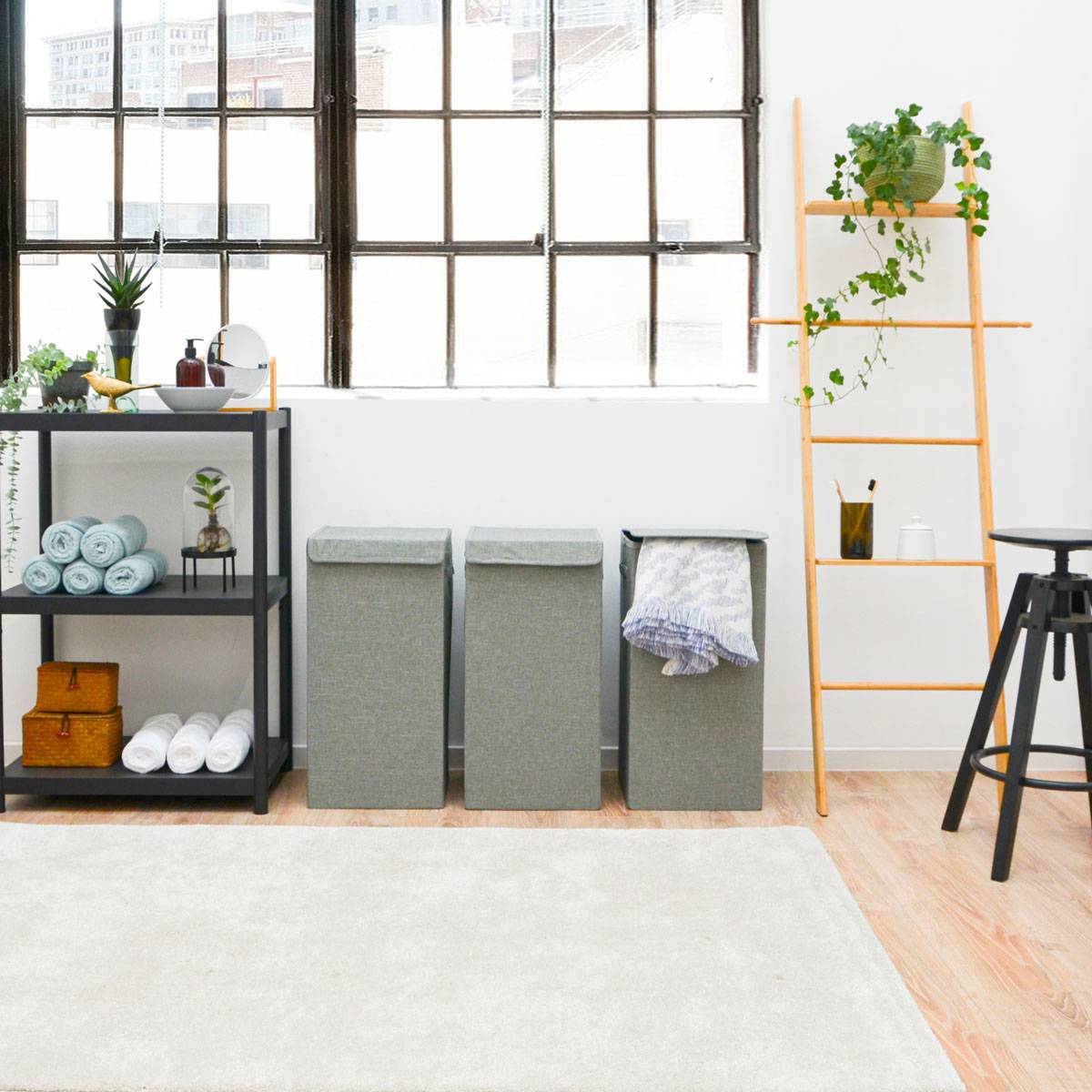 3er Set 50L Wäschekorb mit Deckel 30x30x60 - XXL Wäschesammler Wäschebox Faltbar