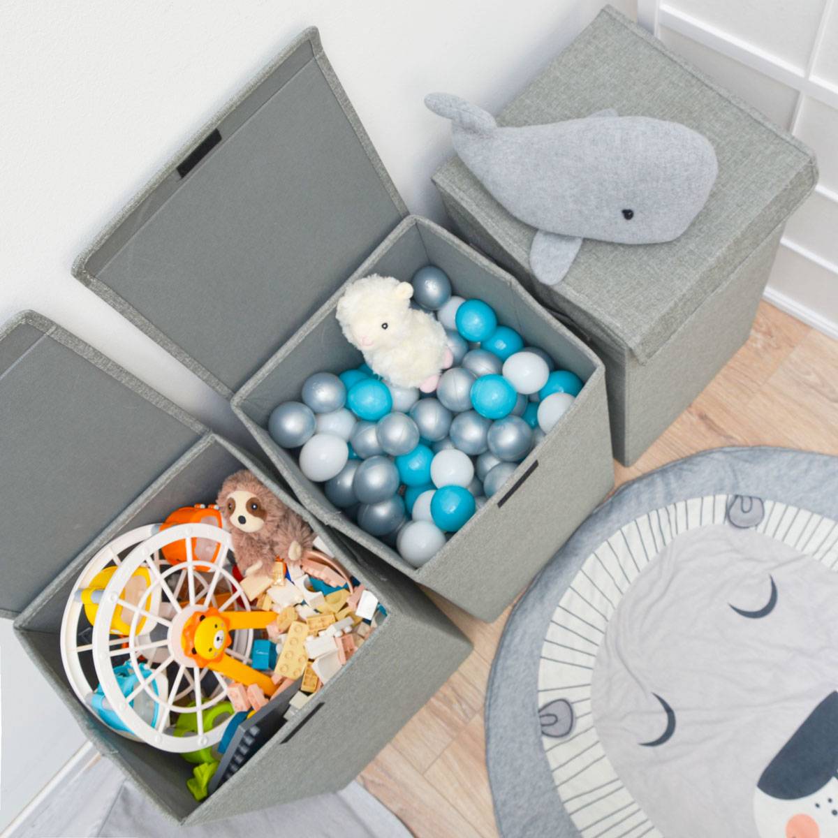 3er Set 50L Wäschekorb mit Deckel 30x30x60 - XXL Wäschesammler Wäschebox Faltbar