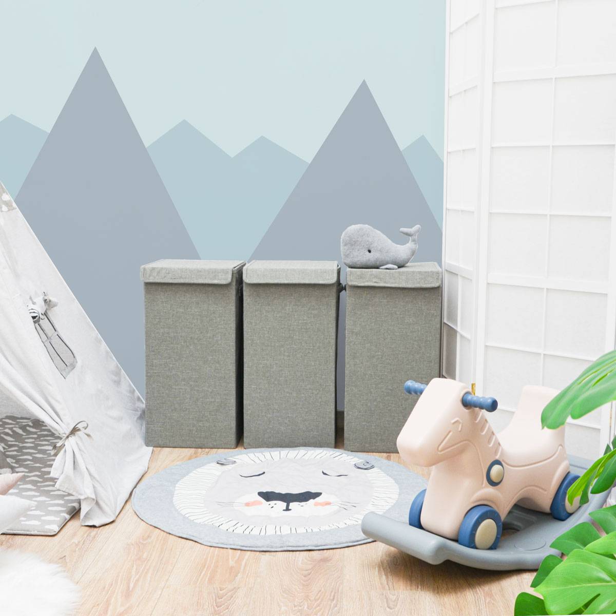 3er Set 50L Wäschekorb mit Deckel 30x30x60 - XXL Wäschesammler Wäschebox Faltbar