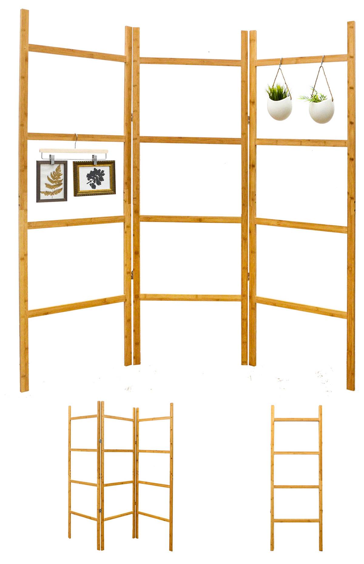 Raumteiler Holz zum Befüllen - 180x180 Pflanzen Deko Paravent Bambus Trennwand