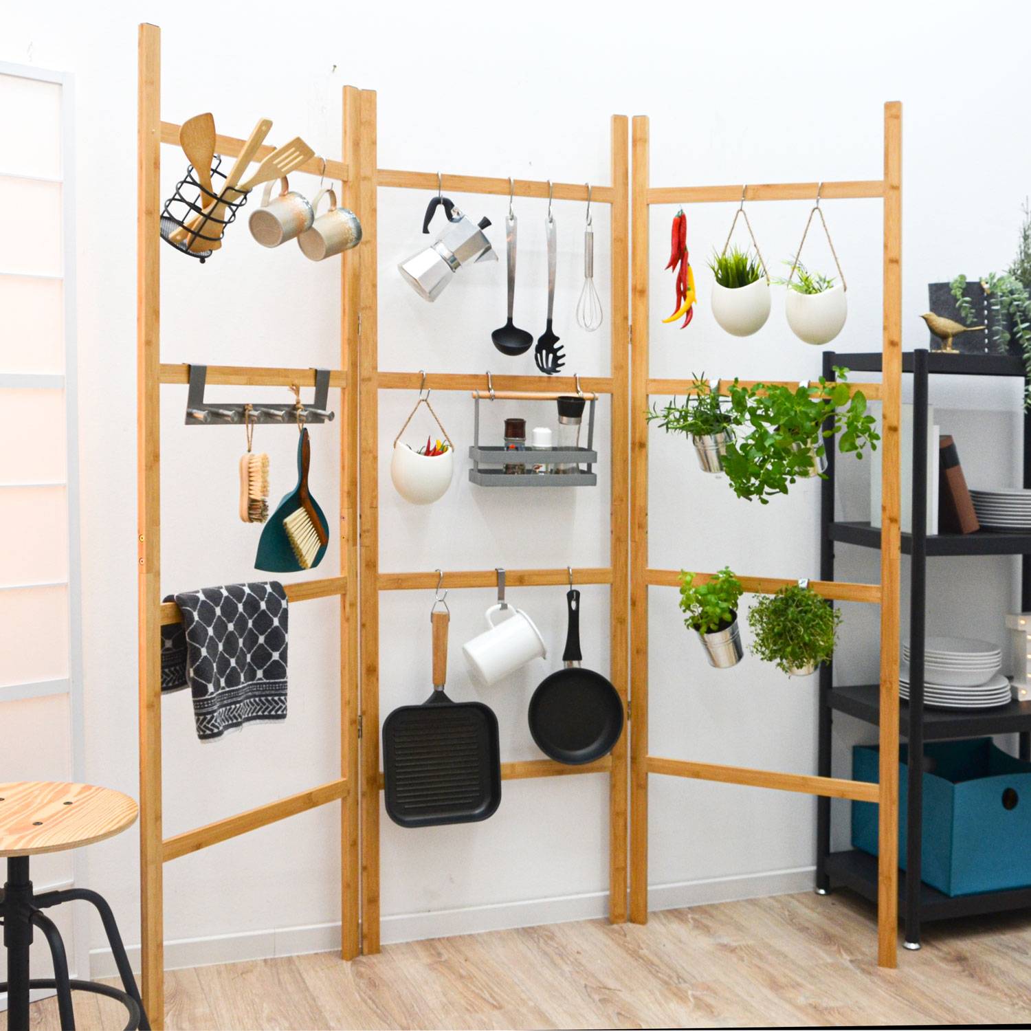 Raumteiler Holz zum Befüllen - 180x180 Pflanzen Deko Paravent Bambus Trennwand