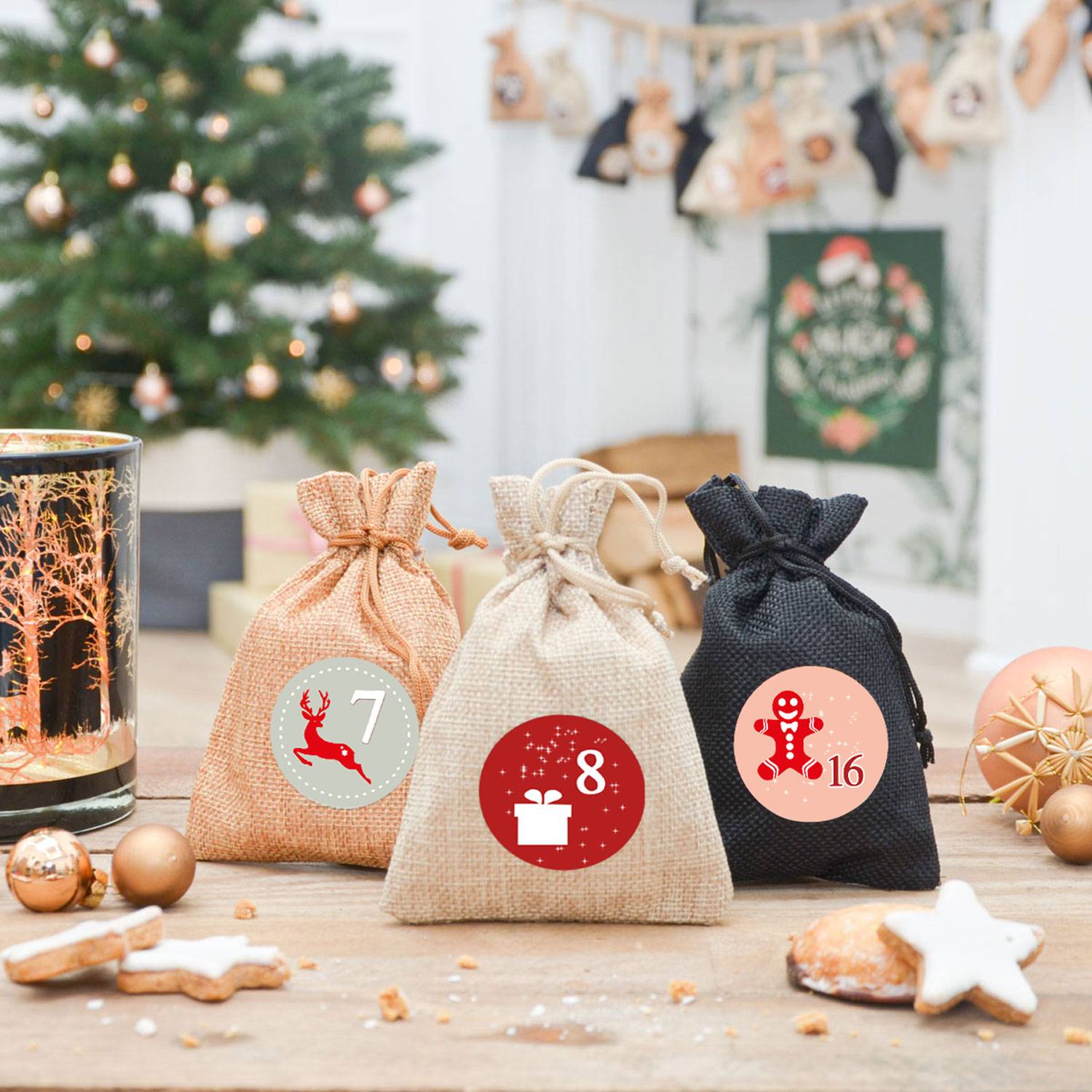 Adventskalender Zahlen Sticker 1-24 - Buchstaben und Figuren Aufkleber Bastelset