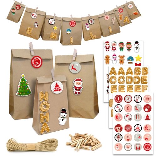 DIY Adventskalender zum Befüllen - 24 Papiertüten in 3 Größen Sticker Bastelset DIY Adventskalender zum Befüllen - 24 Papiertüten in 3 Größen Sticker Bastelset