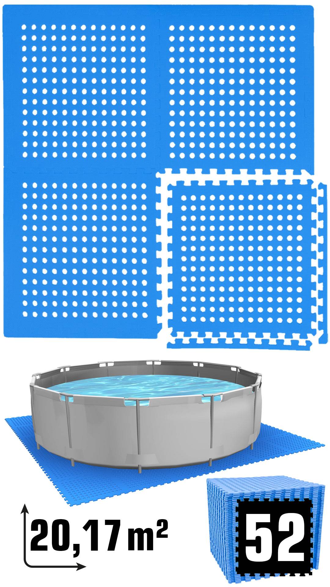 Poolunterlage für 366 cm Pool - 52 EVA Matten - 1cm Outdoor Unterlegmatten Set