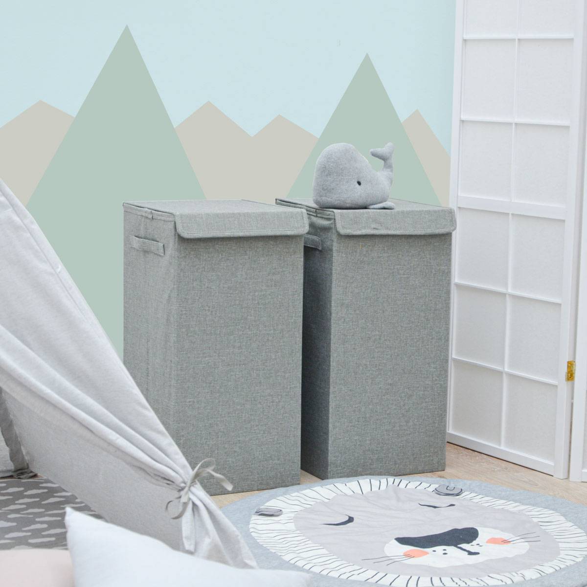 2er Set 50L Wäschekorb mit Deckel 30x30x60 - XXL Wäschesammler Wäschebox Faltbar