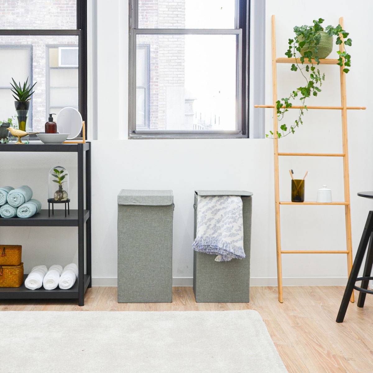 2er Set 50L Wäschekorb mit Deckel 30x30x60 - XXL Wäschesammler Wäschebox Faltbar