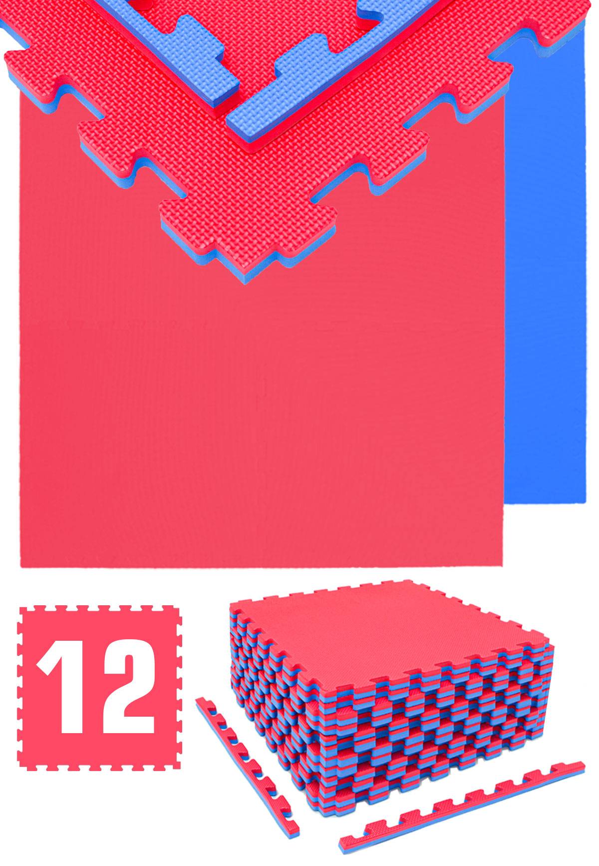 4.8qm Profi Fitnessmatte 2cm - 12er Set 63x63 Bodenschutzmatte für Fitnessgeräte