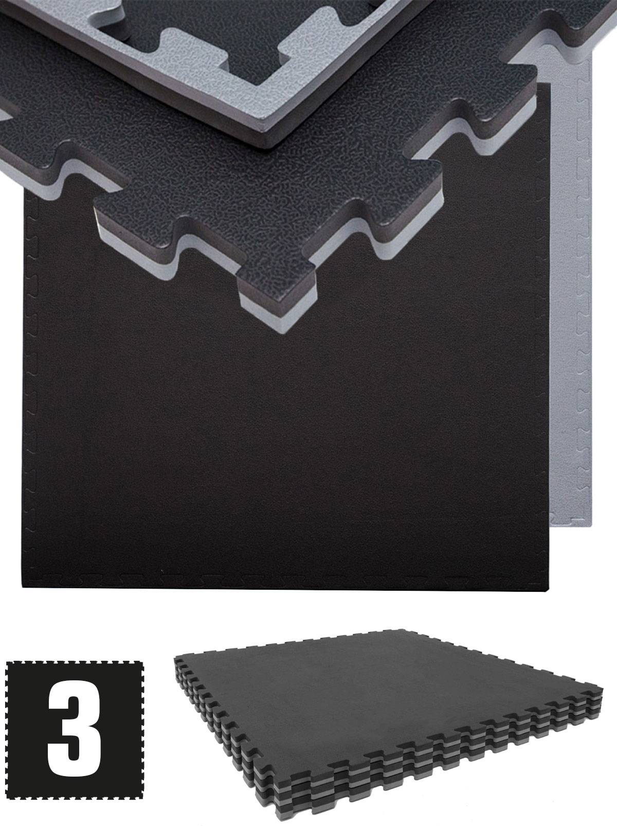 2.4qm Profi Fitnessmatte 2cm - 3er Set 90x90 Bodenschutzmatte für Fitnessgeräte