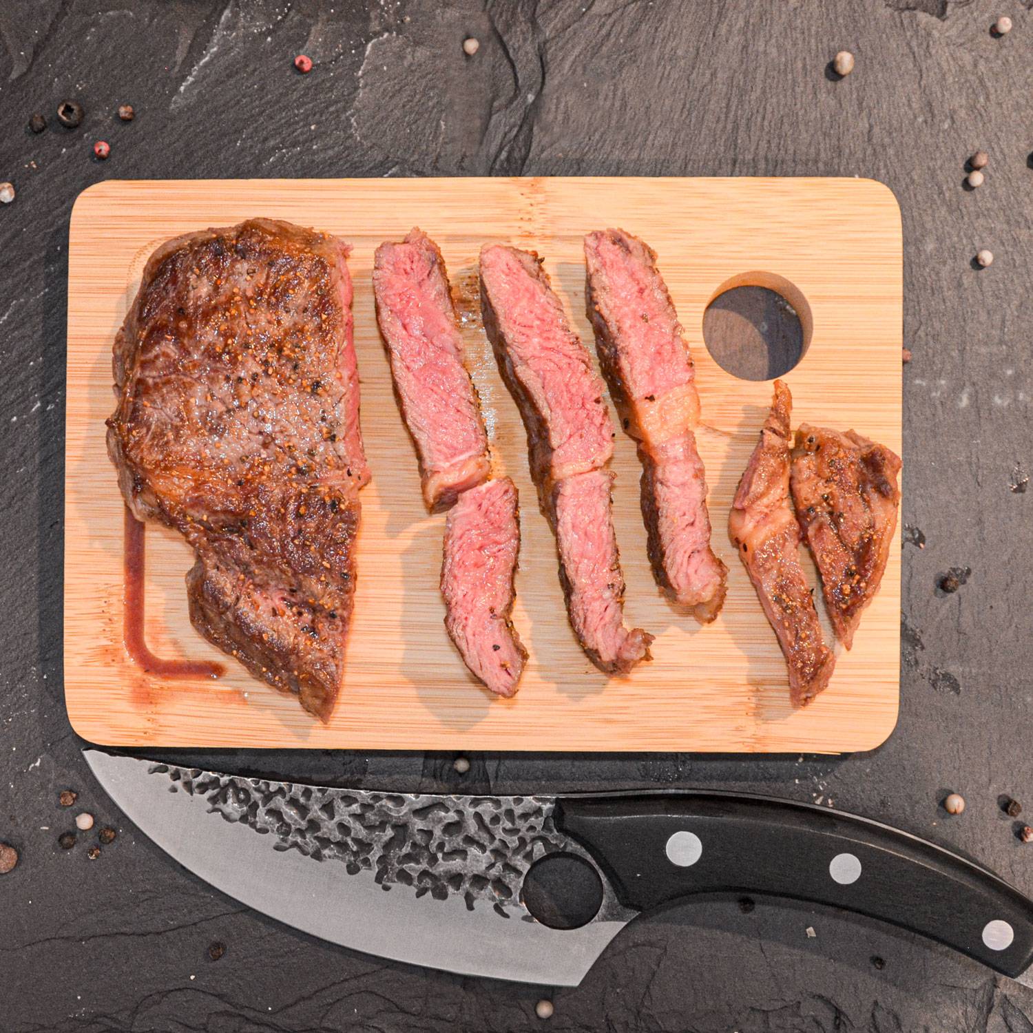 3er Set Bambus Schneidebrett - 33x22cm Antibakterielles Holzbrett mit Saftrille