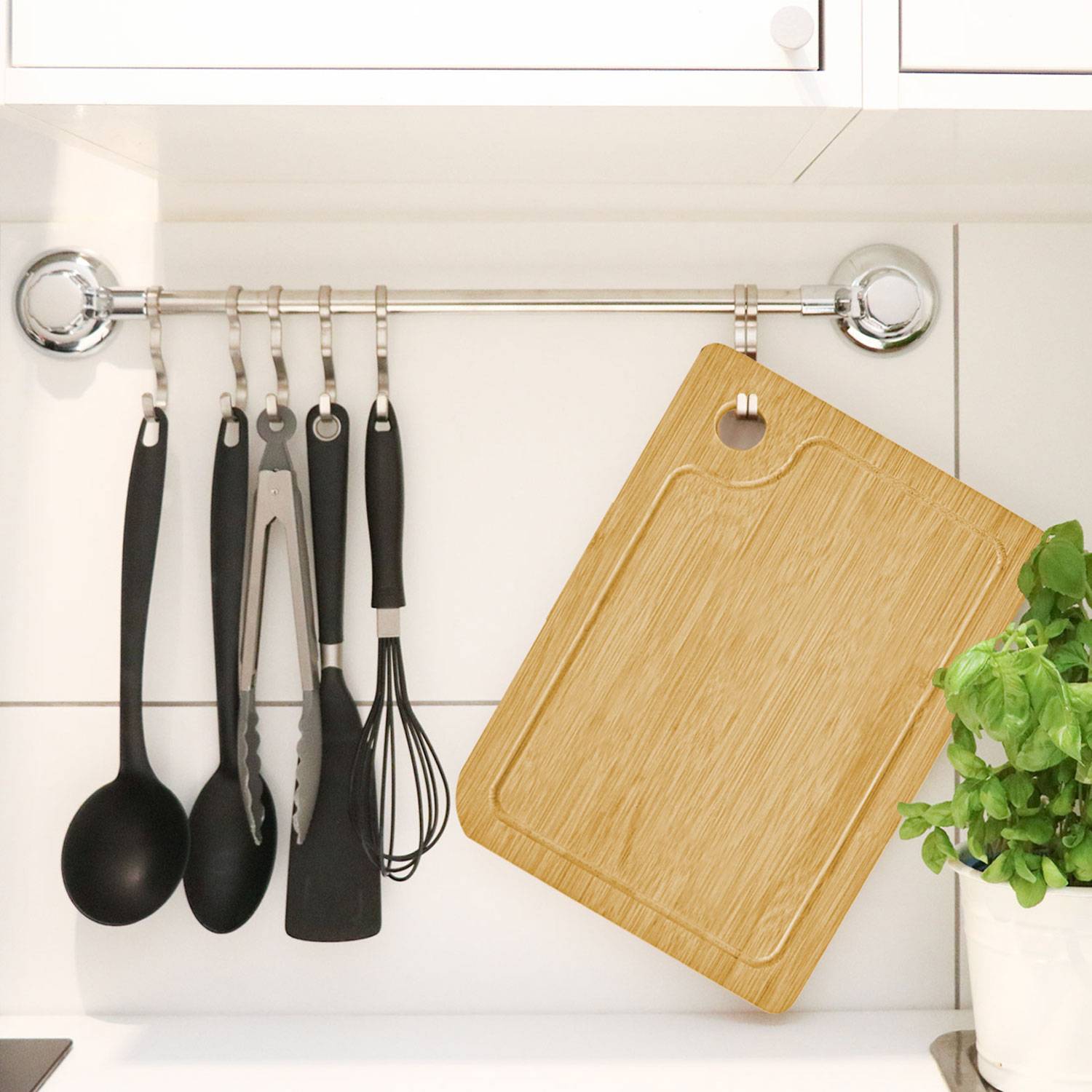 3er Set Bambus Schneidebrett - 33x22cm Antibakterielles Holzbrett mit Saftrille