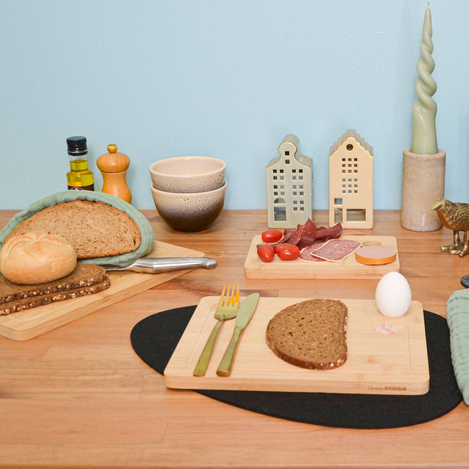 3er Set Bambus Schneidebrett - 33x22cm Antibakterielles Holzbrett mit Saftrille