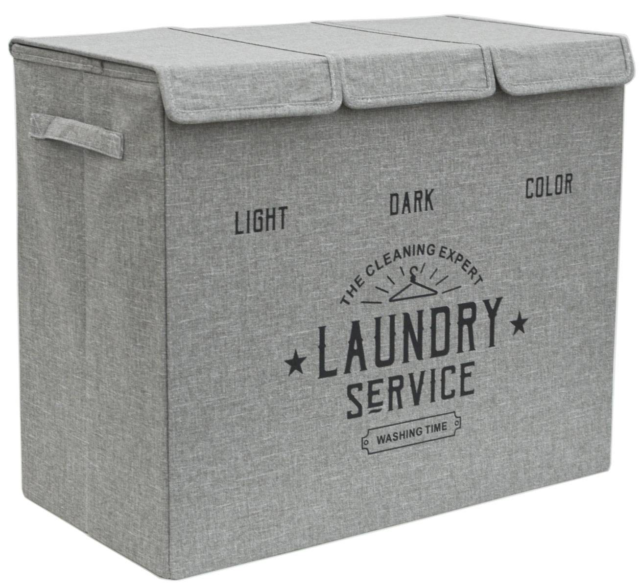 3 Fächer Wäschekorb mit Deckel - 84L Wäschesammler Faltbar - 60x30x50 Wäschebox