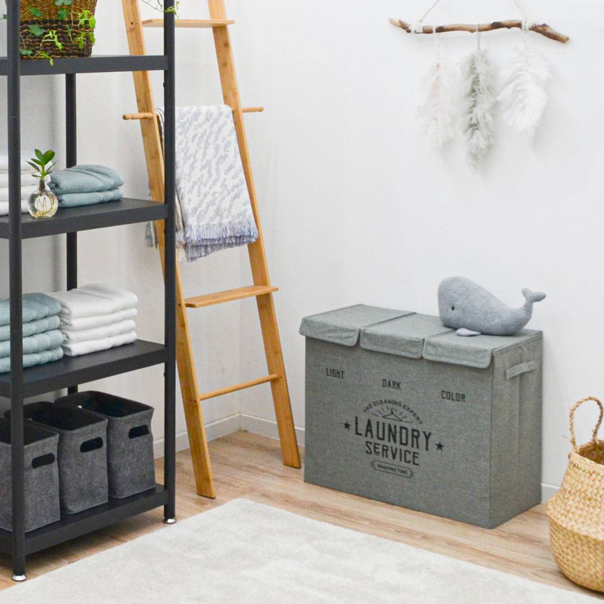 3 Fächer Wäschekorb mit Deckel - 84L Wäschesammler Faltbar - 60x30x50 Wäschebox