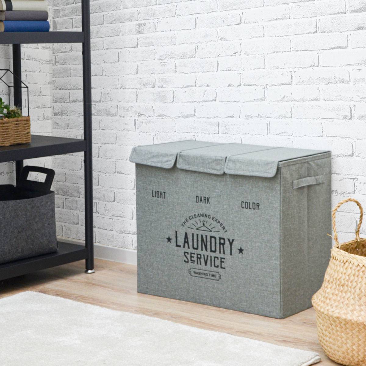 3 Fächer Wäschekorb mit Deckel - 84L Wäschesammler Faltbar - 60x30x50 Wäschebox