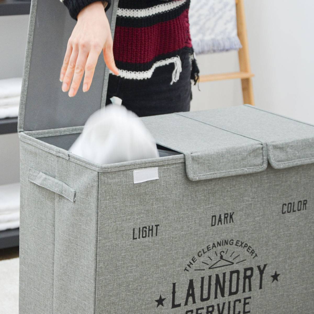 3 Fächer Wäschekorb mit Deckel - 84L Wäschesammler Faltbar - 60x30x50 Wäschebox