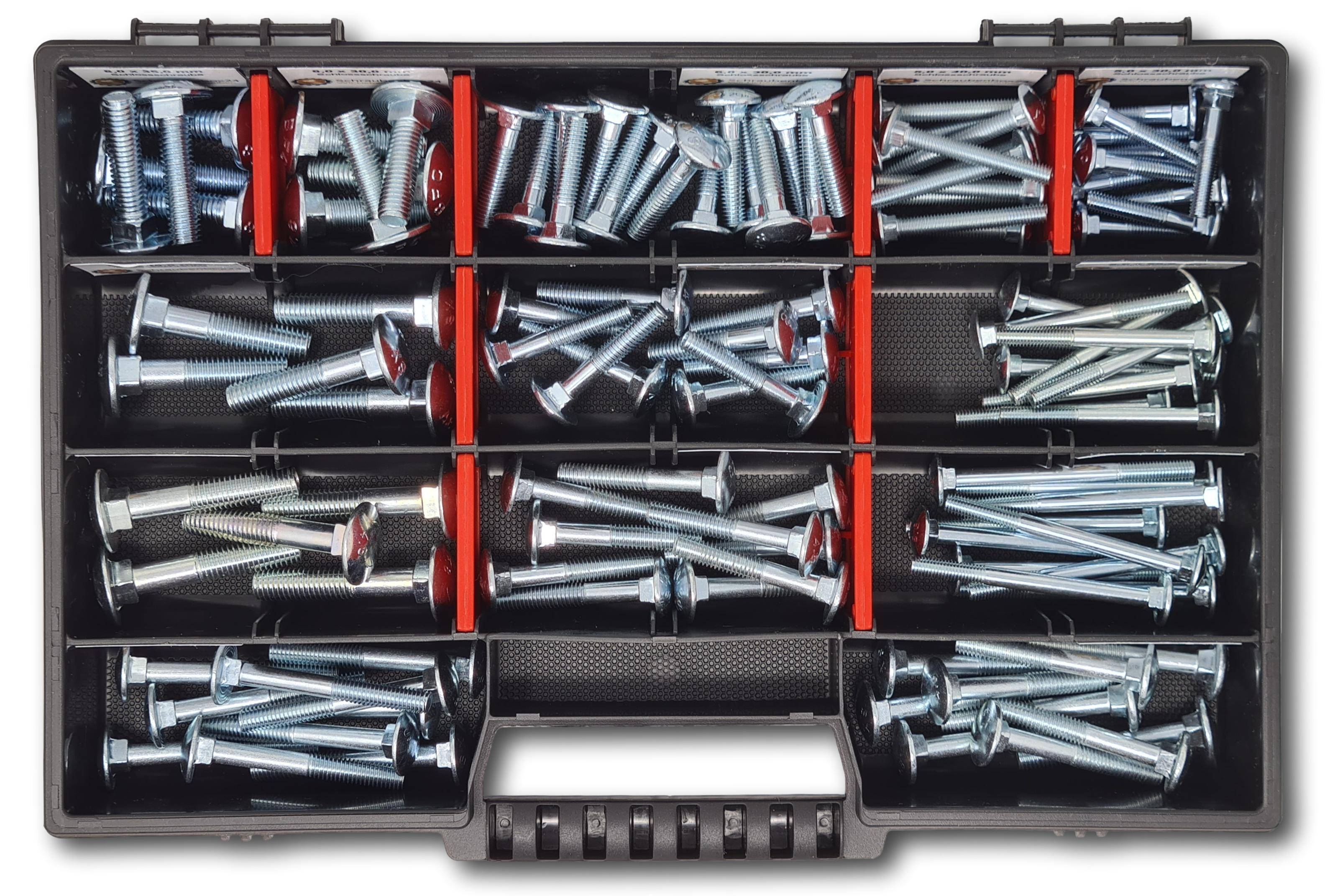Flachkopfschrauben Sortiment M5-M6-M8 // 30mm-60mm 115 tlg. Schraubenbox