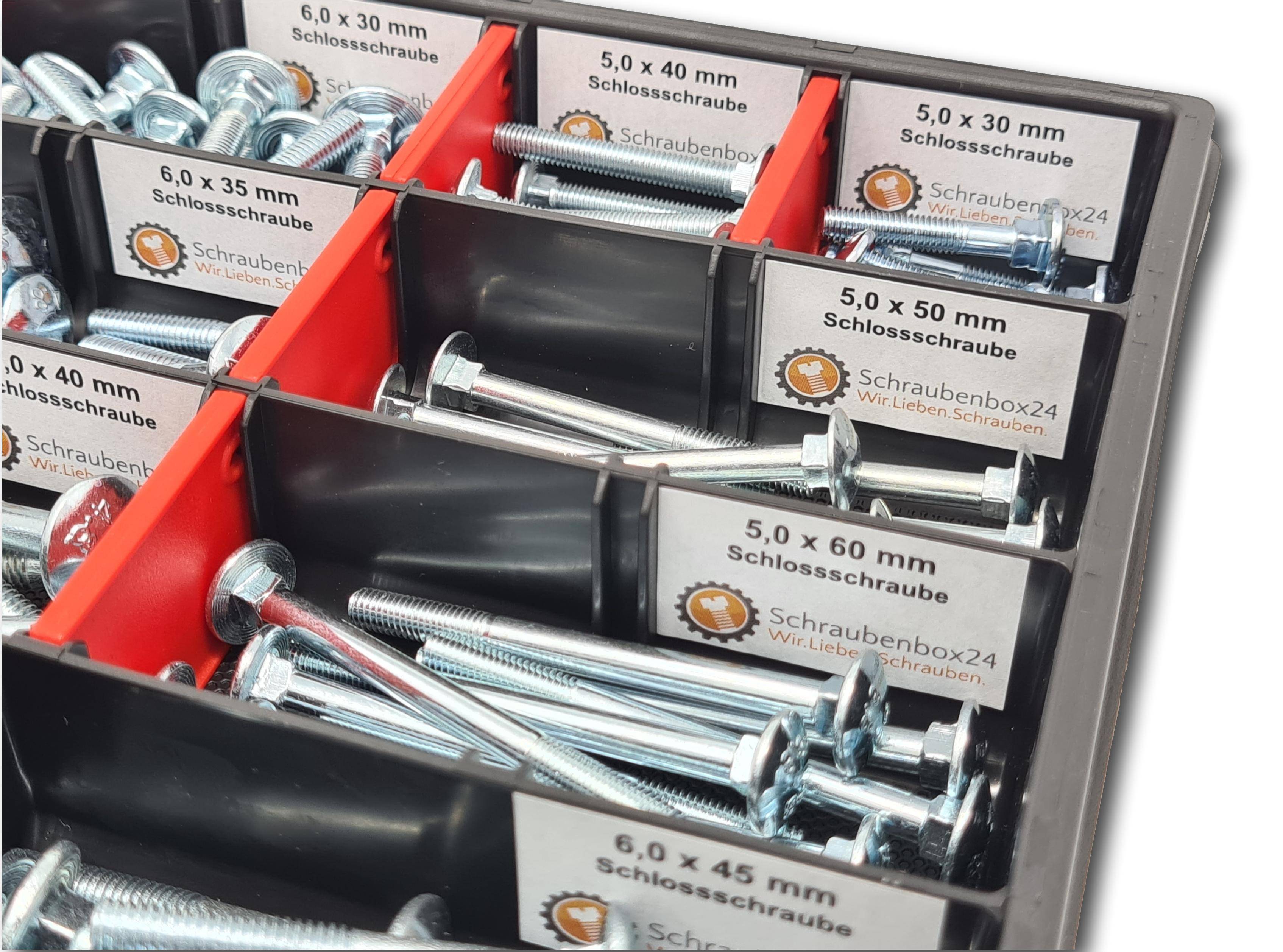 Flachkopfschrauben Sortiment M5-M6-M8 // 30mm-60mm 115 tlg. Schraubenbox