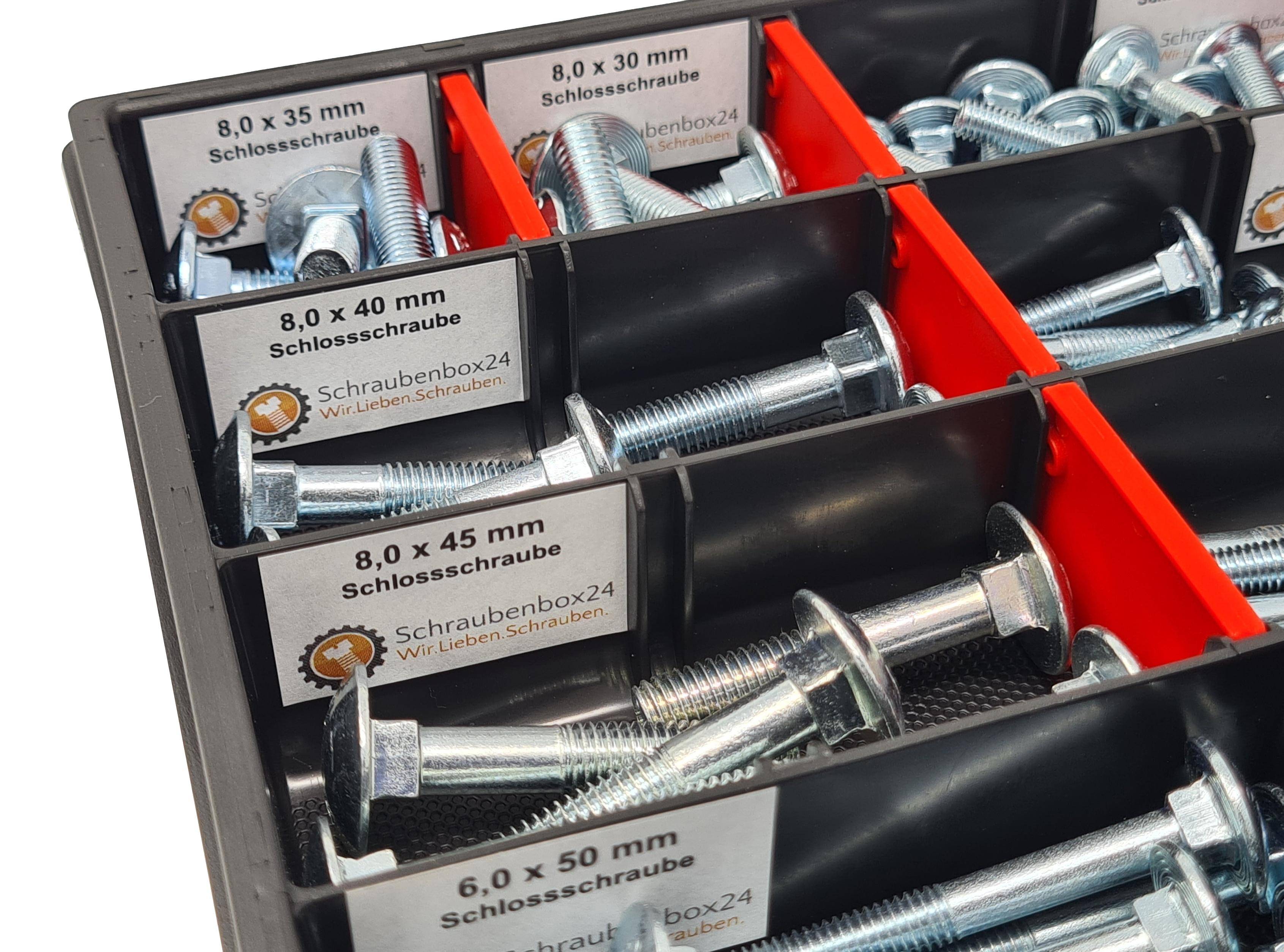 Flachkopfschrauben Sortiment M5-M6-M8 // 30mm-60mm 115 tlg. Schraubenbox