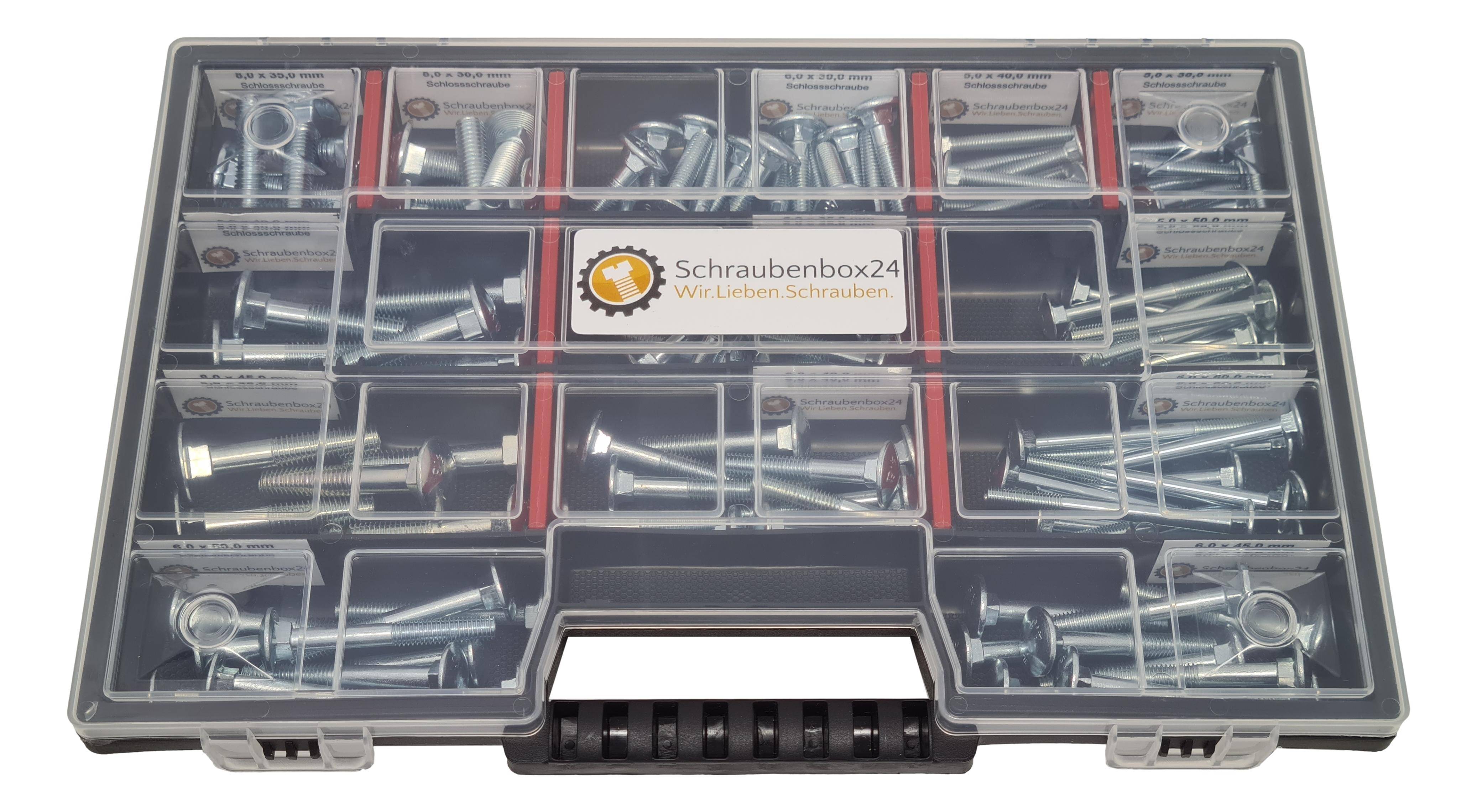 Flachkopfschrauben Sortiment M5-M6-M8 // 30mm-60mm 115 tlg. Schraubenbox