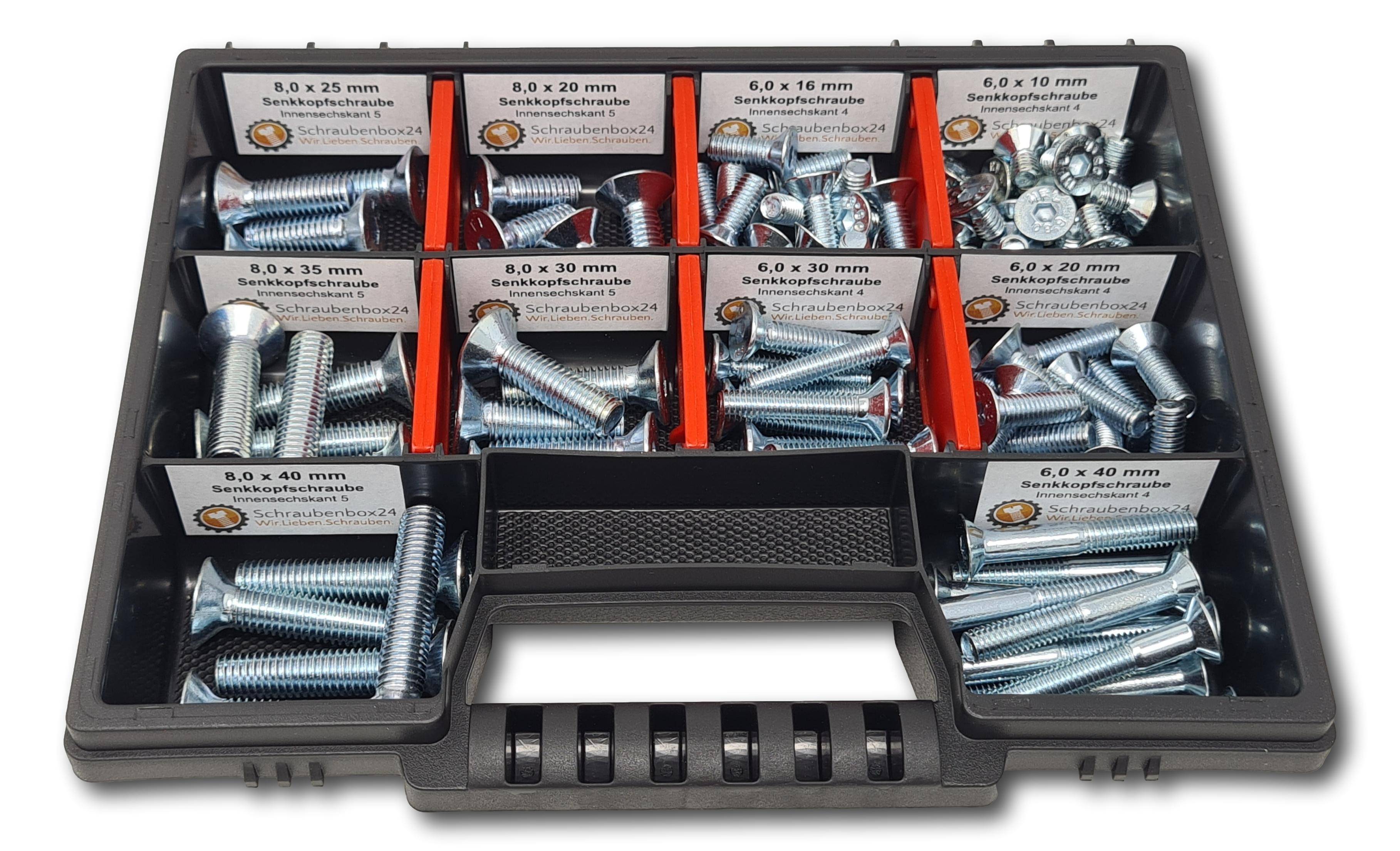 Senkkopfschrauben Sortiment M6-M8 // 10mm-40mm 105 tlg. Schraubenbox