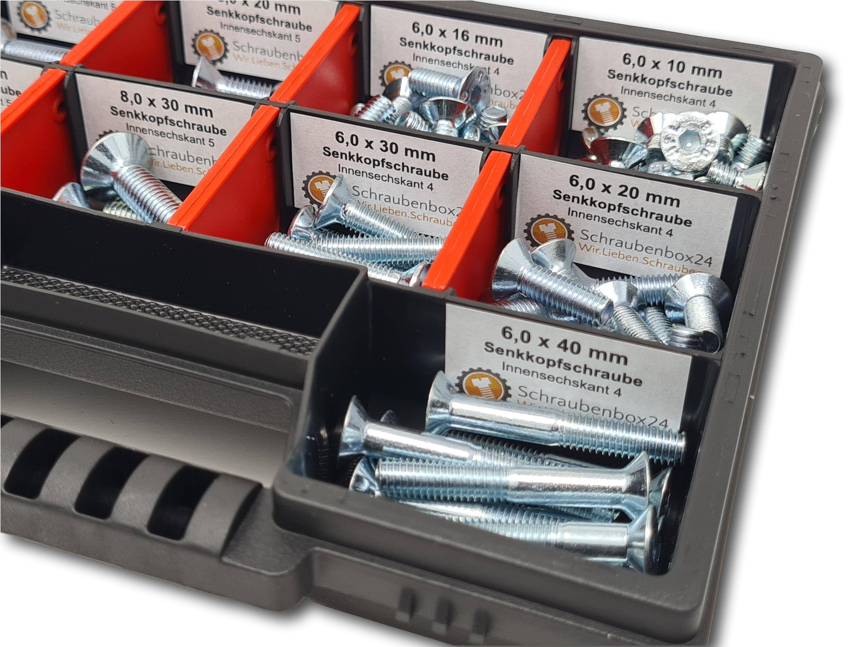 Senkkopfschrauben Sortiment M6-M8 // 10mm-40mm 105 tlg. Schraubenbox