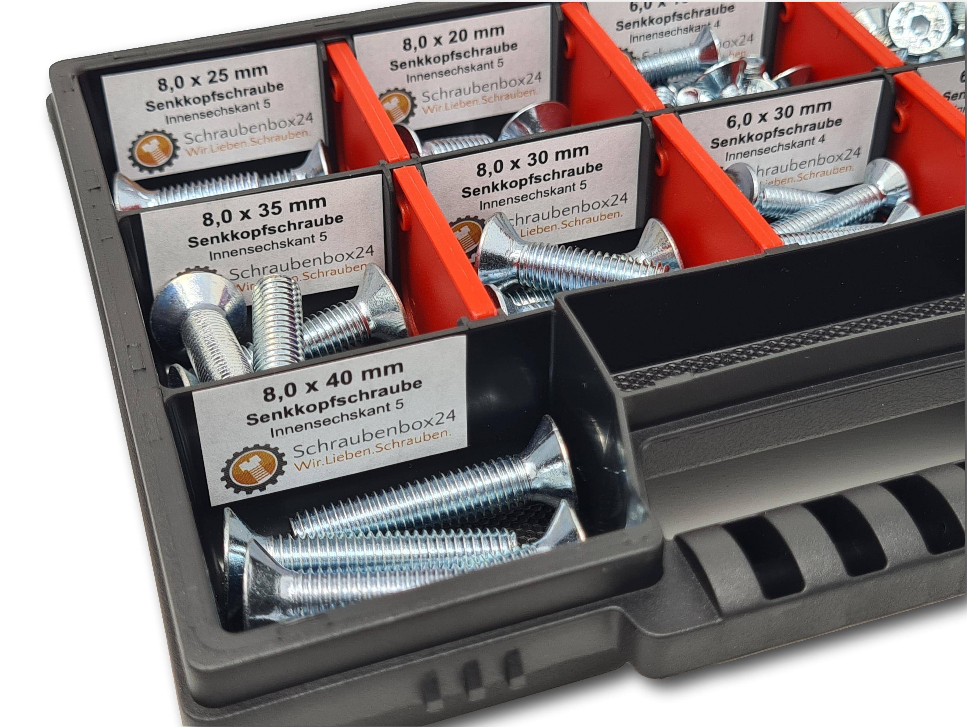 Senkkopfschrauben Sortiment M6-M8 // 10mm-40mm 105 tlg. Schraubenbox