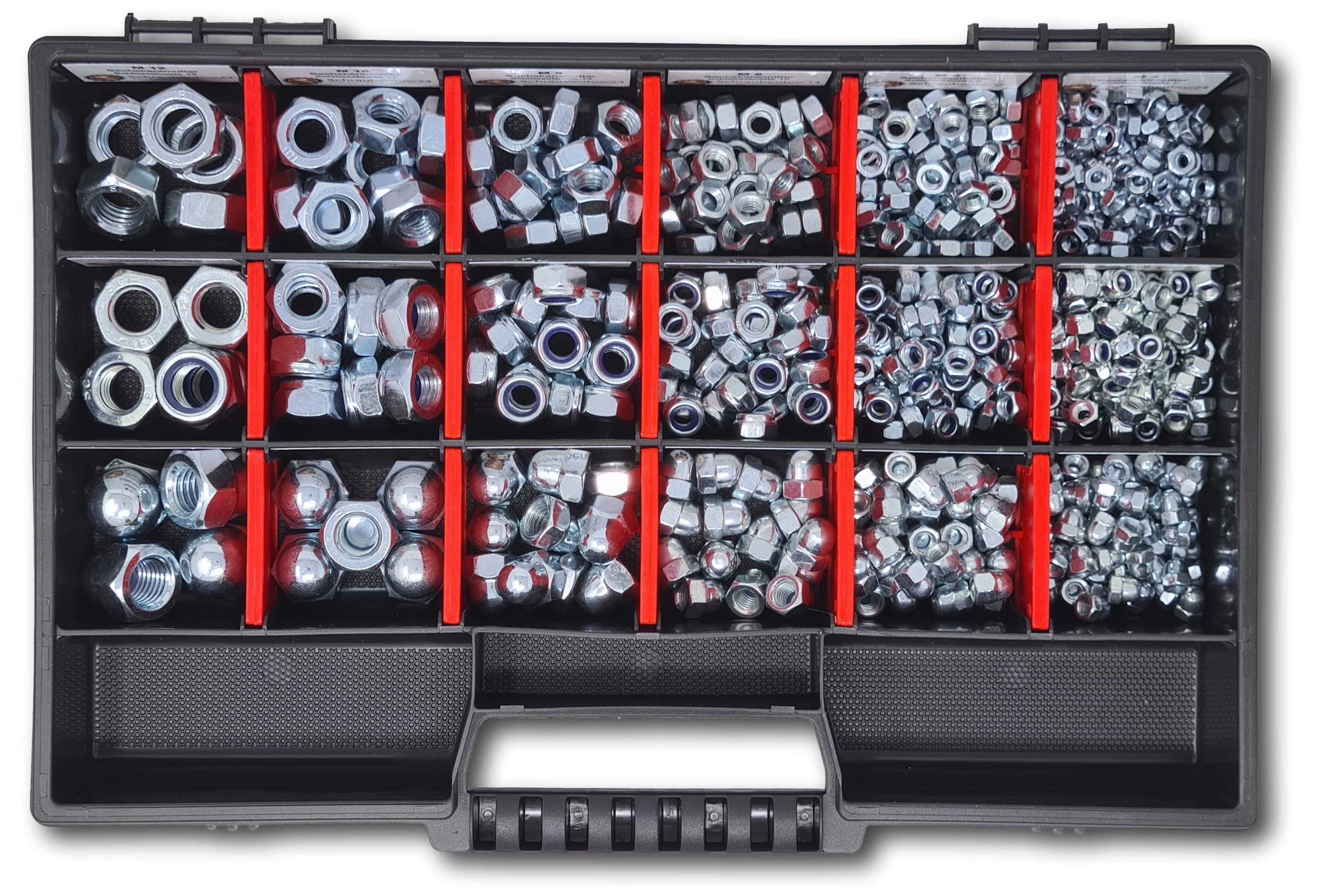 Muttern Sortiment M4-M5-M6-M8-M10-M12 554 tlg. Schraubenbox