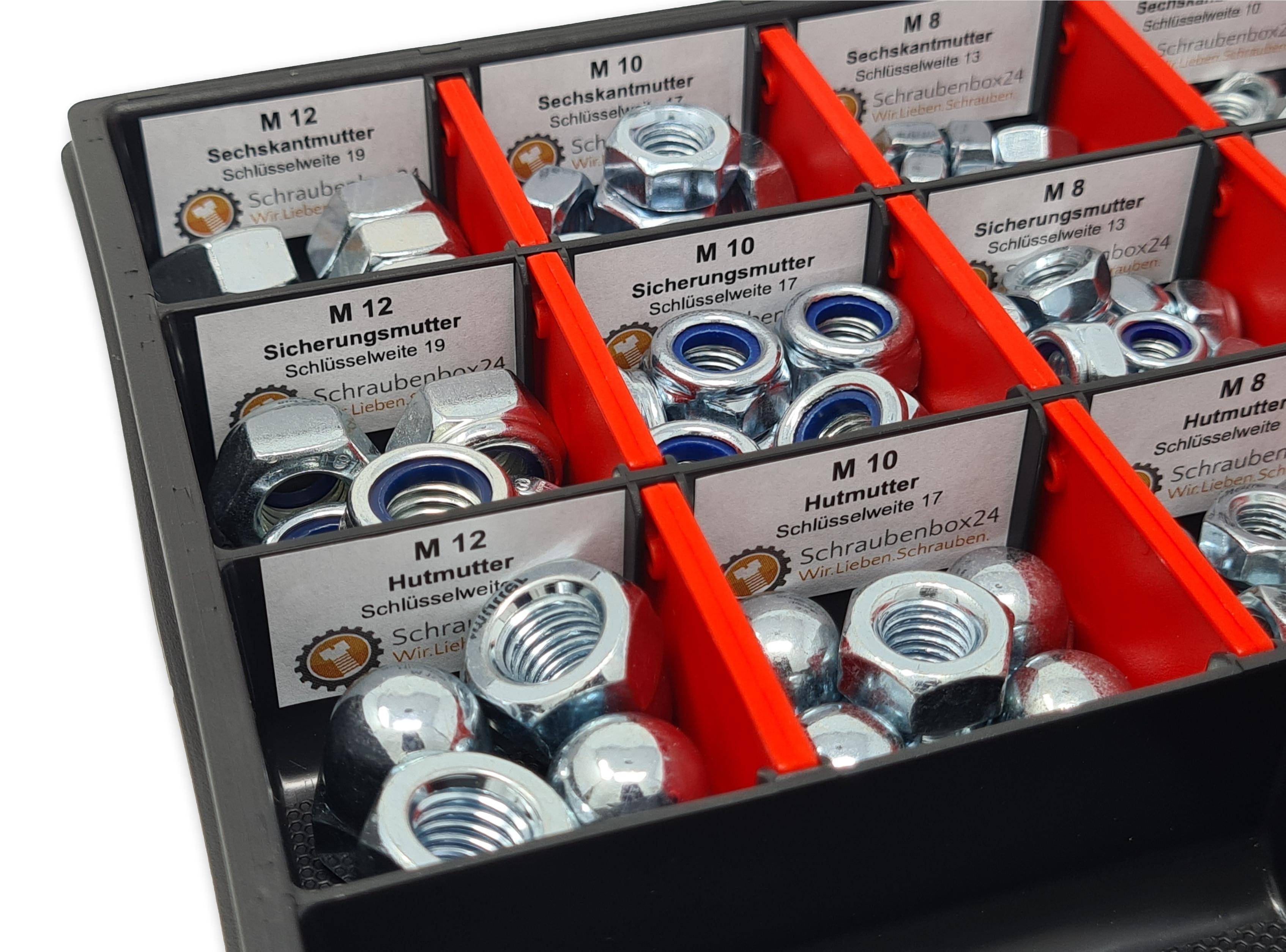 Muttern Sortiment M4-M5-M6-M8-M10-M12 554 tlg. Schraubenbox