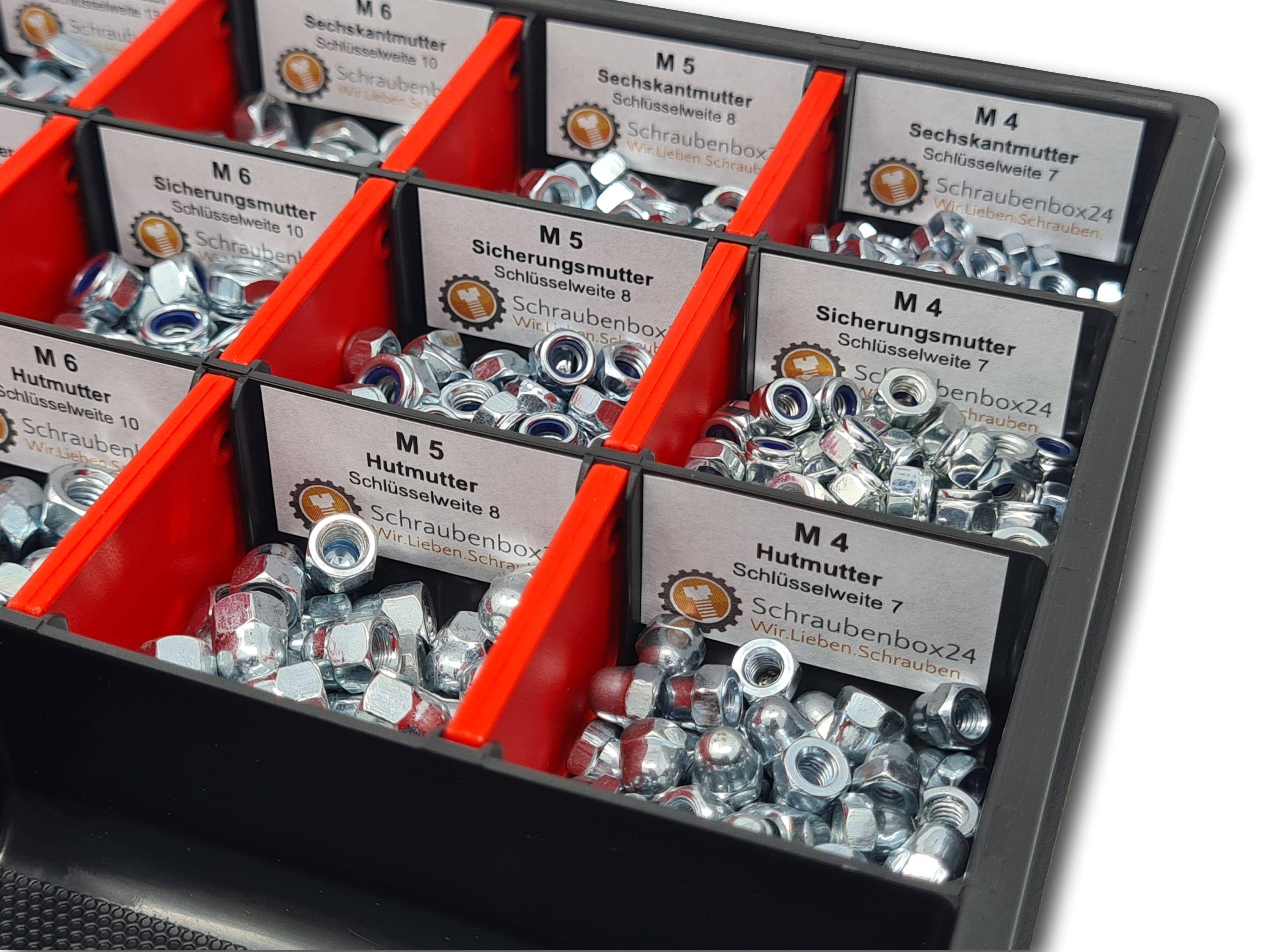 Muttern Sortiment M4-M5-M6-M8-M10-M12 554 tlg. Schraubenbox