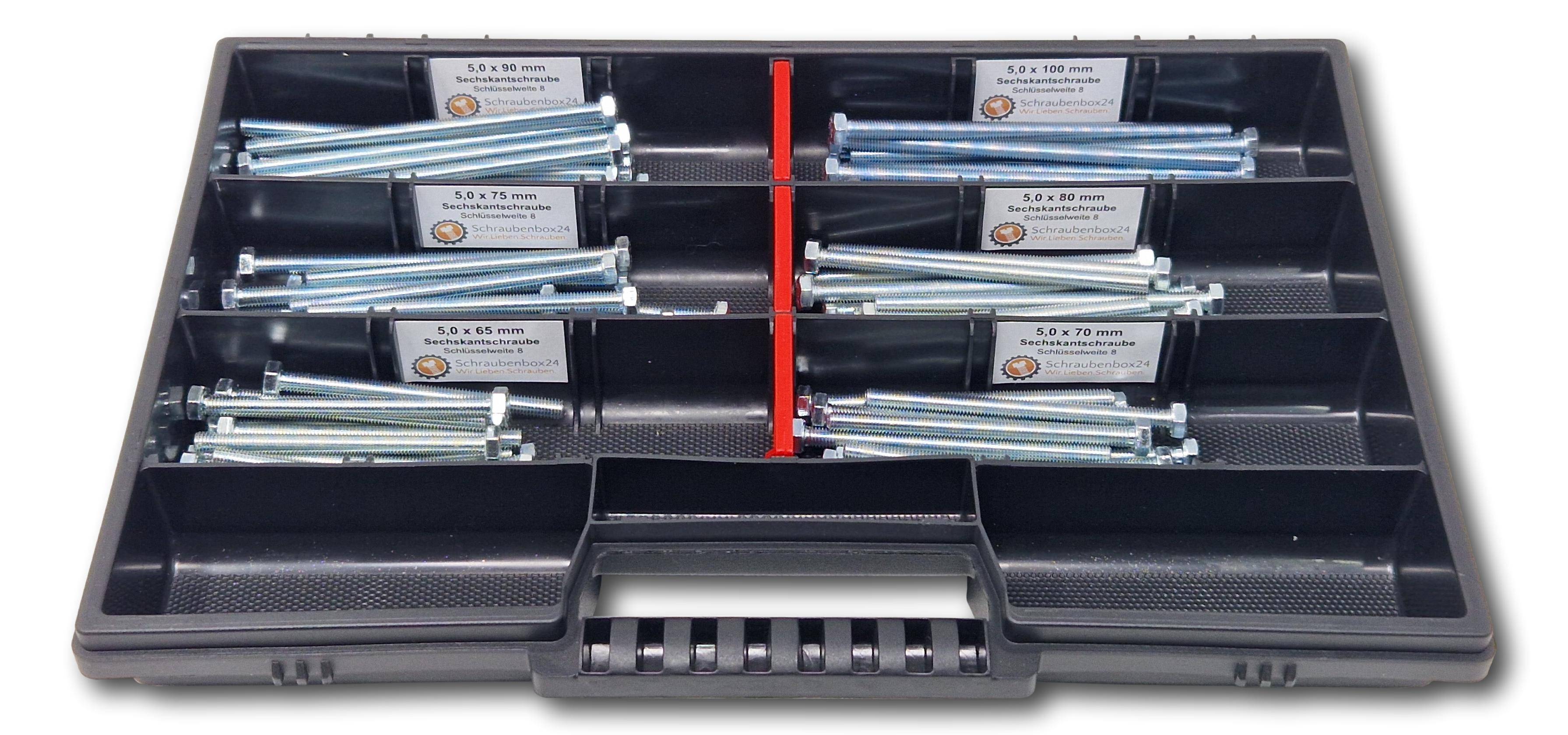 Sechskantschrauben Sortiment M5 // 65mm-100mm 90 tlg Schraubenbox DIN 933/ISO4017