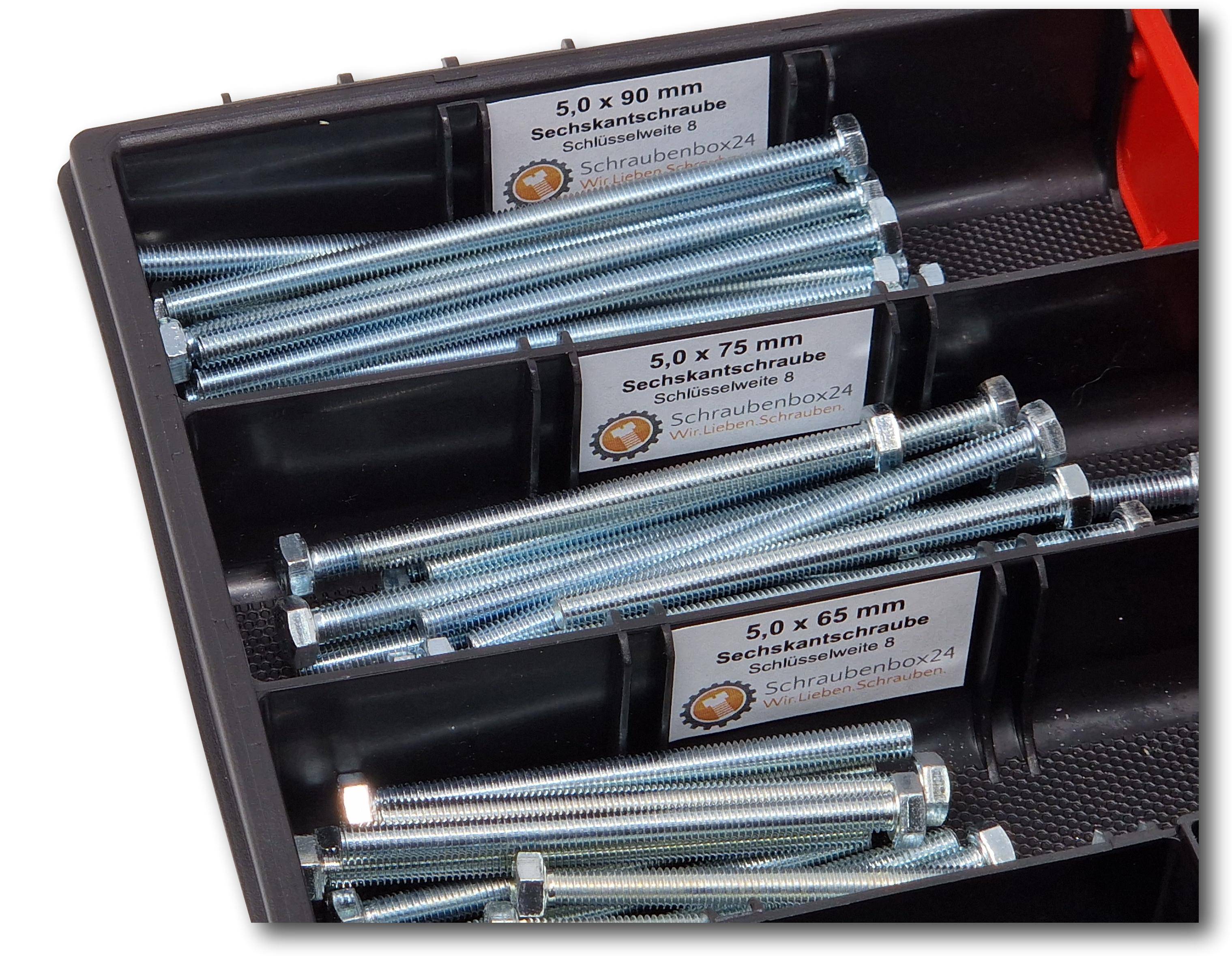 Sechskantschrauben Sortiment M5 // 65mm-100mm 90 tlg Schraubenbox DIN 933/ISO4017