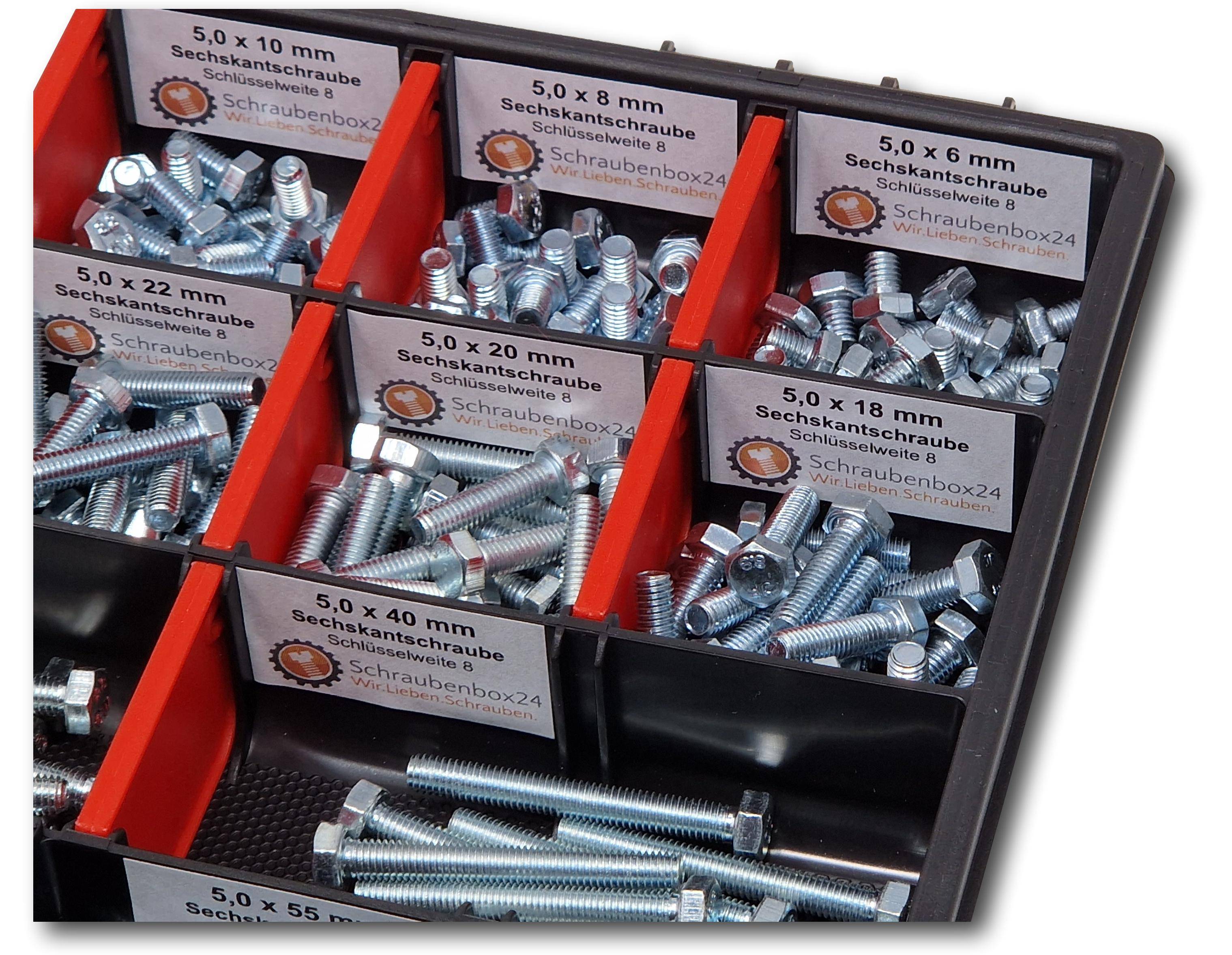 Sechskantschrauben Sortiment M5 // 6mm-60mm 300 tlg Schraubenbox DIN 933/ISO4017
