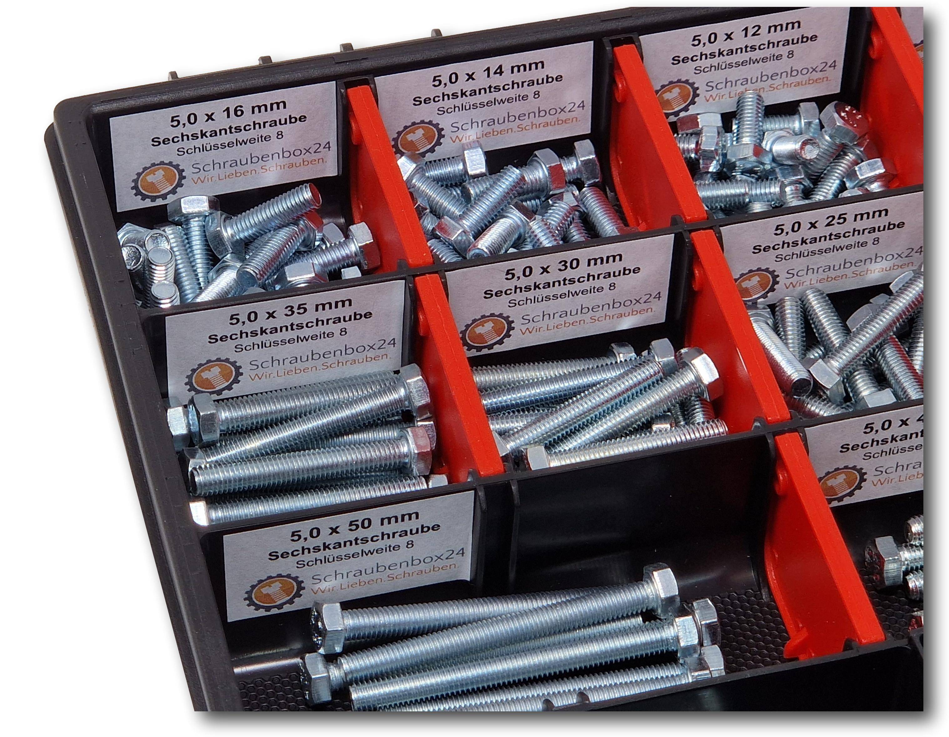 Sechskantschrauben Sortiment M5 // 6mm-60mm 300 tlg Schraubenbox DIN 933/ISO4017
