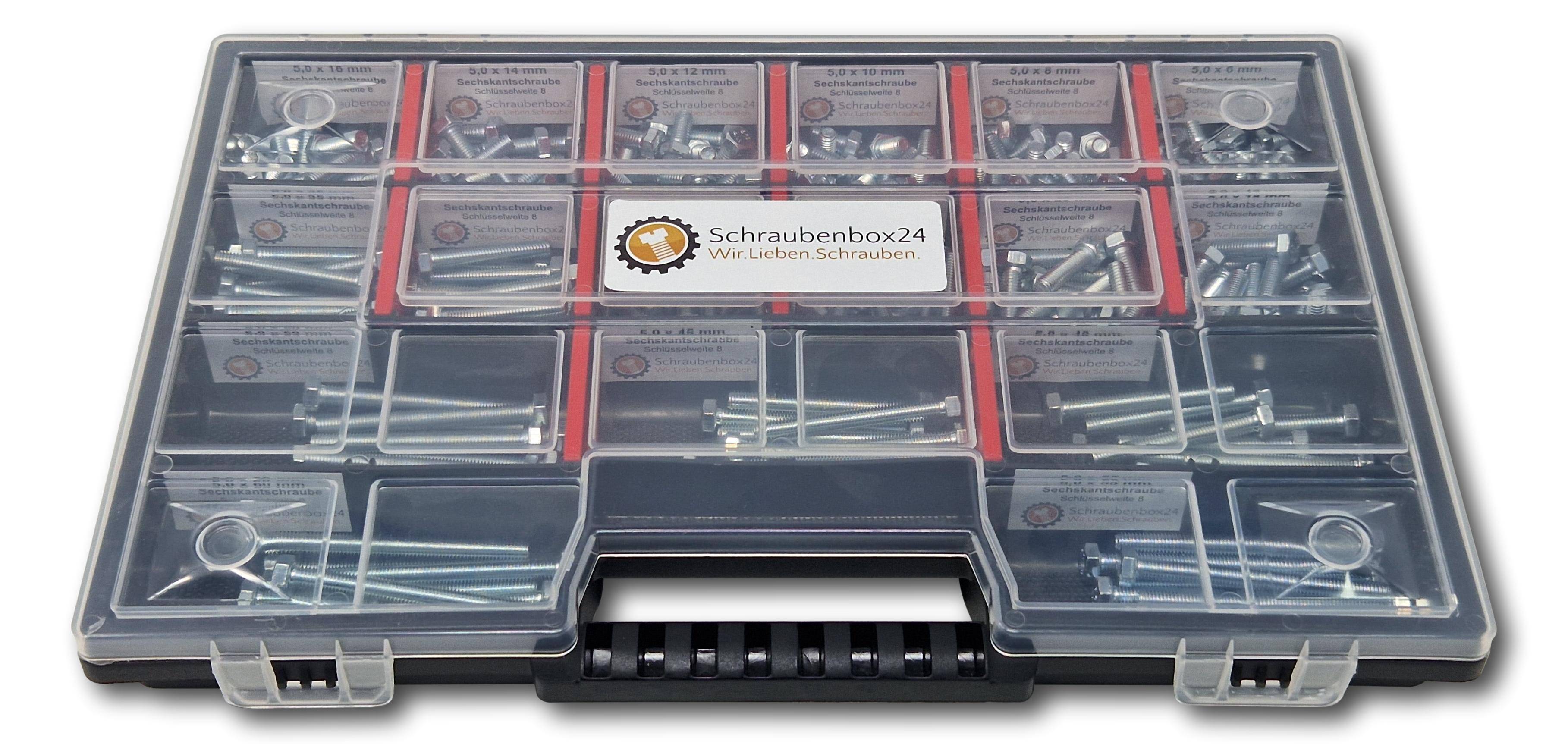 Sechskantschrauben Sortiment M5 // 6mm-60mm 300 tlg Schraubenbox DIN 933/ISO4017