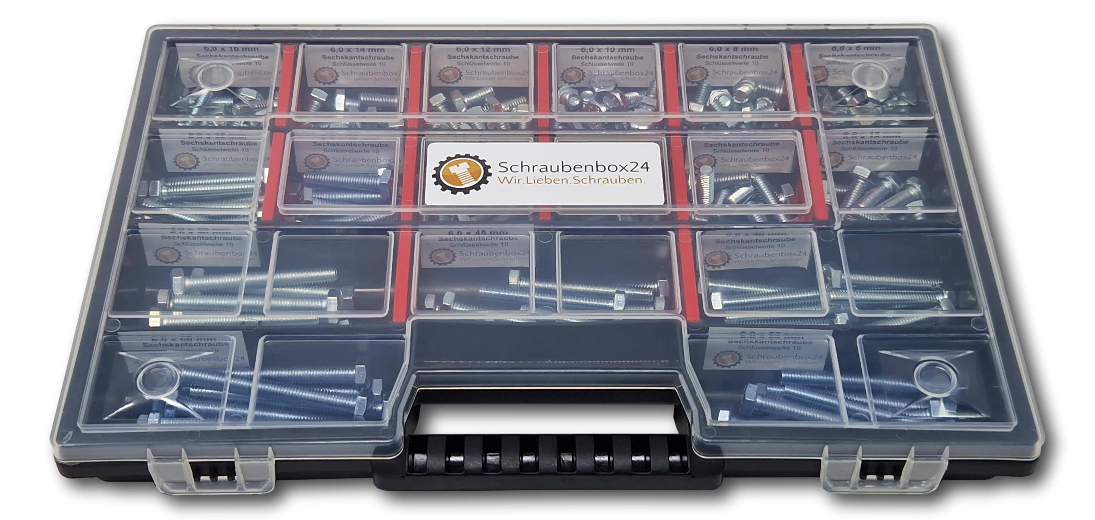Sechskantschrauben Sortiment M6 // 6mm-60mm 200 tlg. Schraubenbox DIN 933 ISO 4017