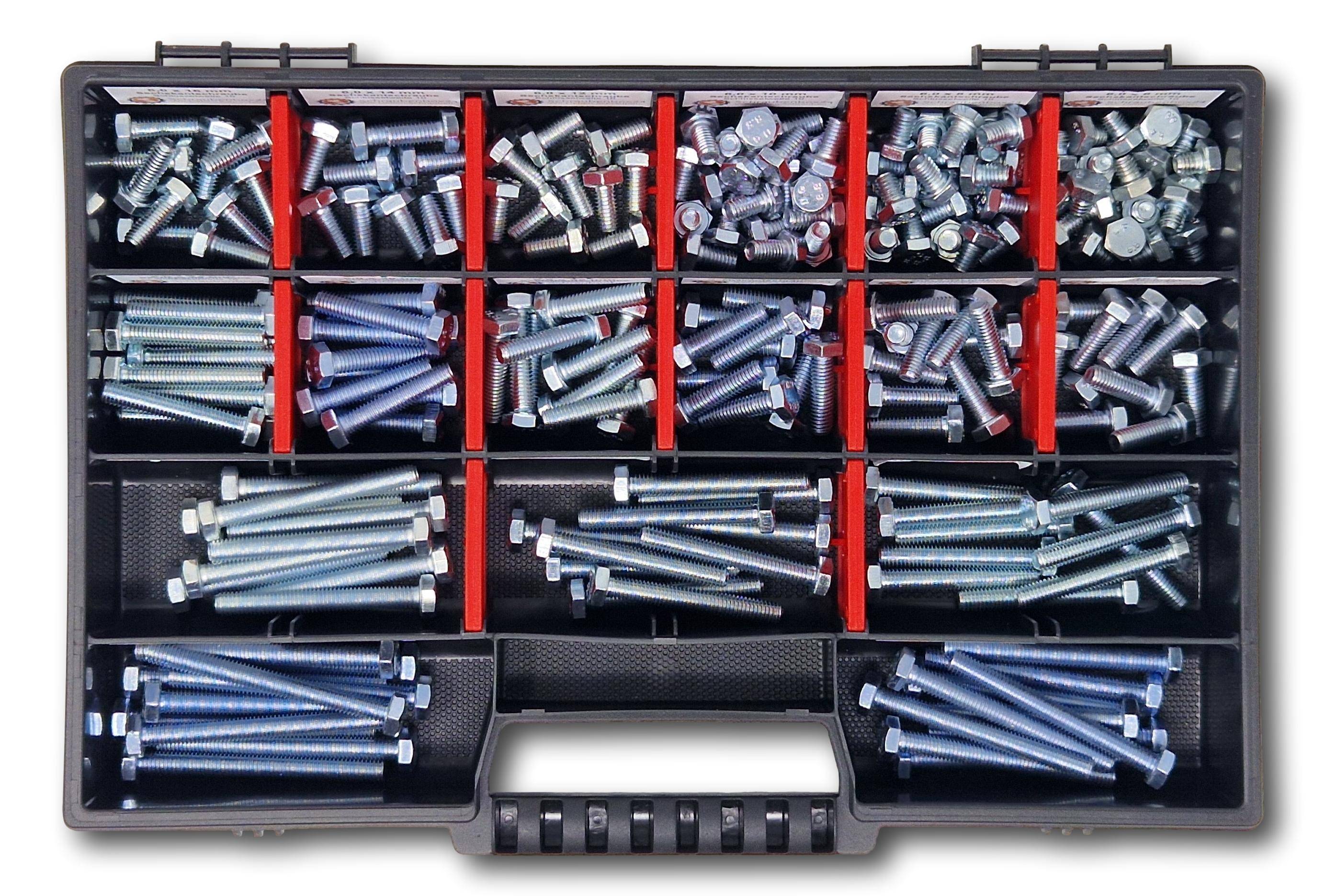 Sechskantschrauben Sortiment M6 // 6mm-60mm 200 tlg. Schraubenbox DIN 933 ISO 4017