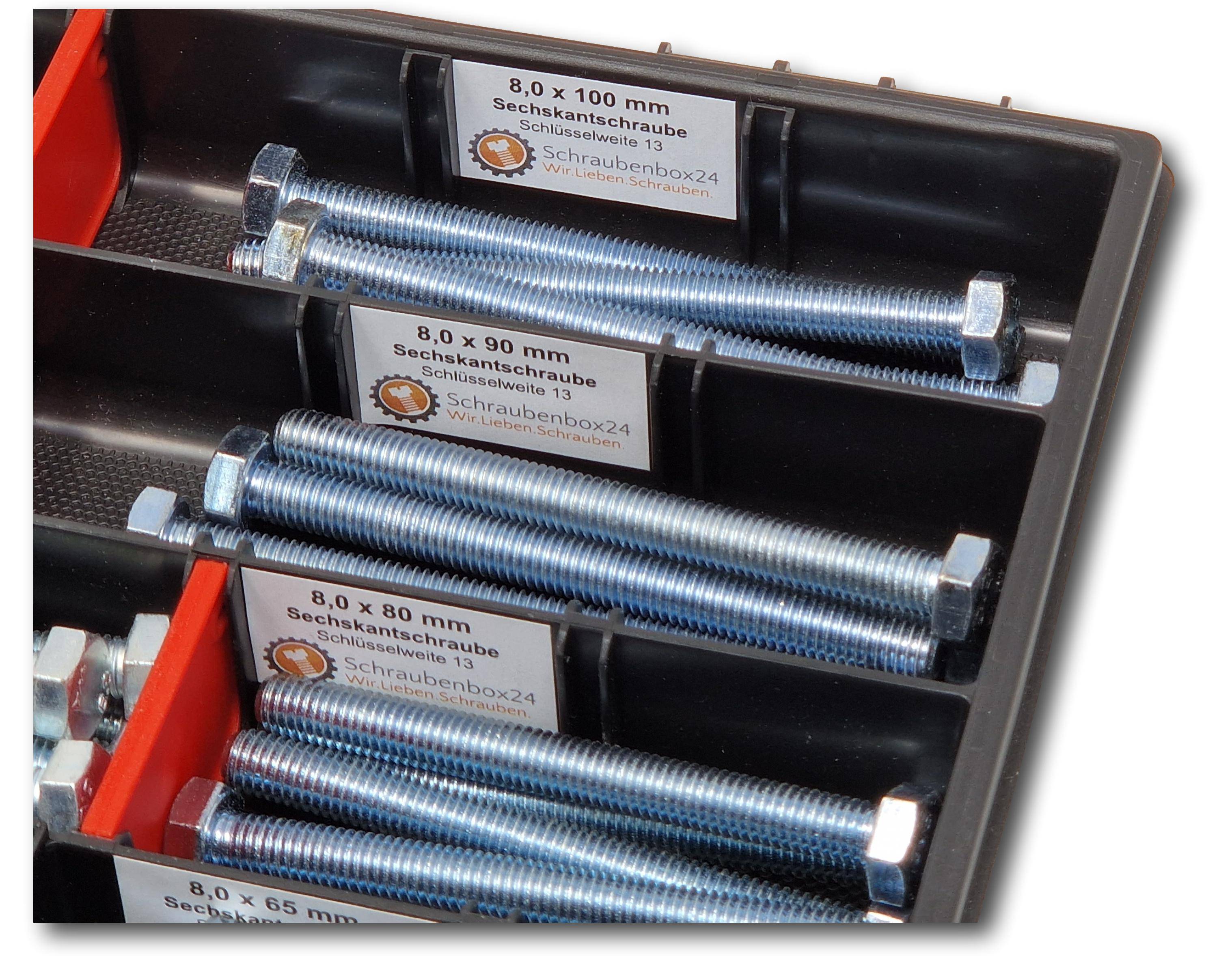 Sechskantschrauben Sortiment M8 // 60mm-100mm 65 tlg Schraubenbox DIN 933/ISO4017