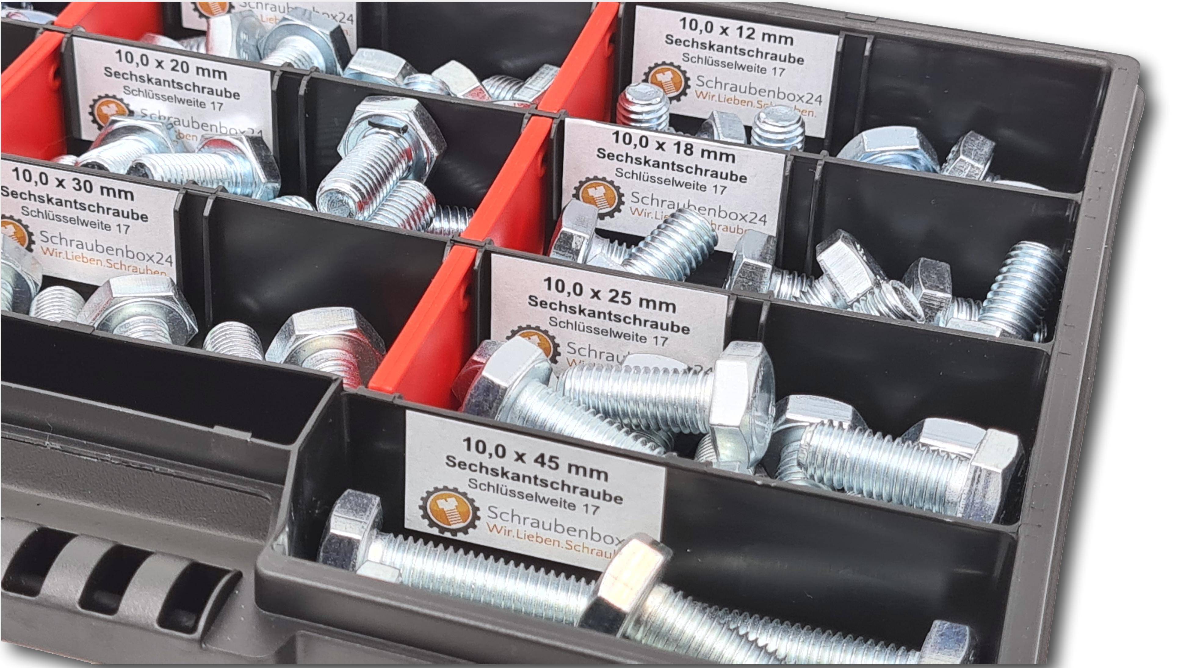 Sechskantschrauben Sortiment M10 // 12mm-45mm 90 tlg. Schraubenbox