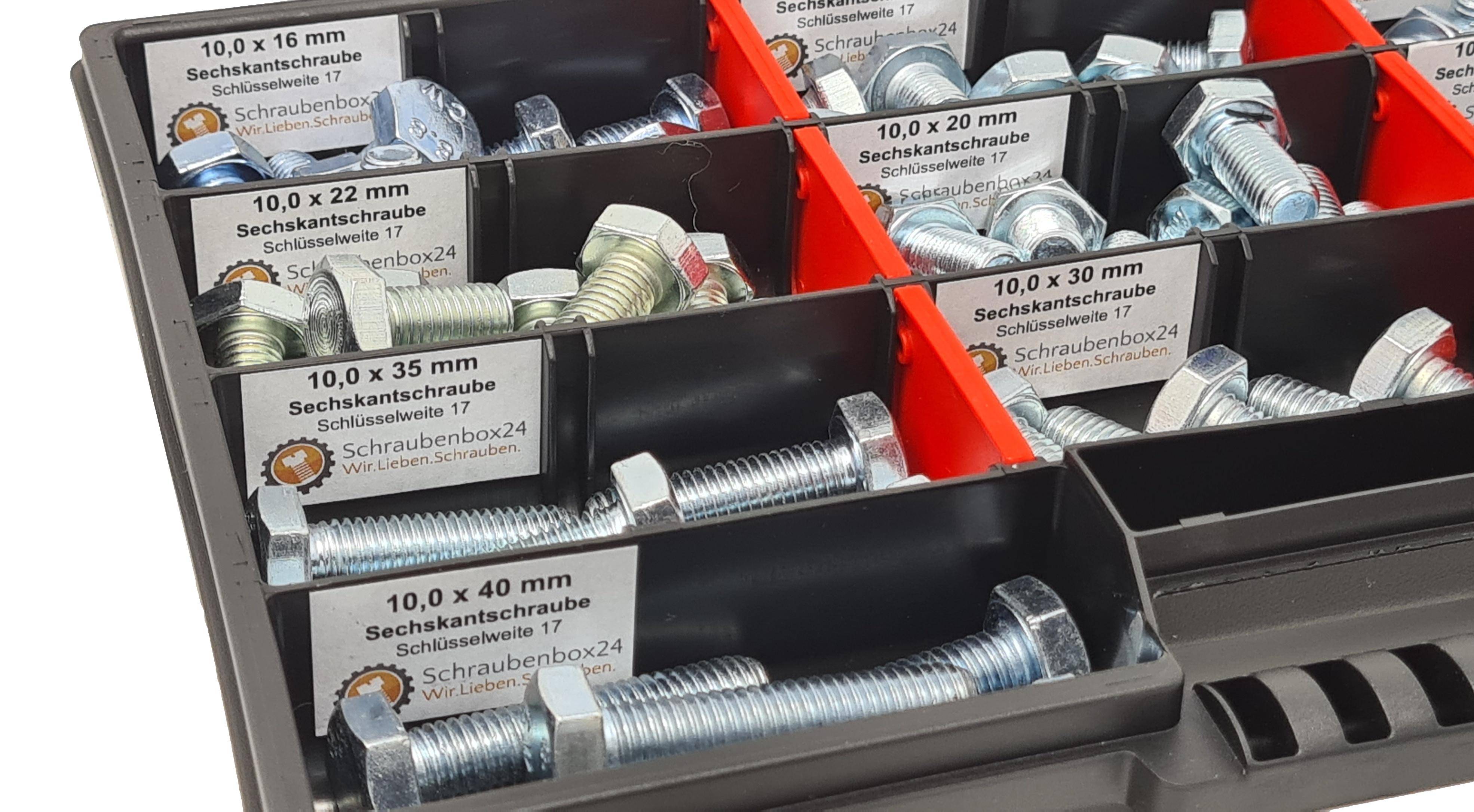 Sechskantschrauben Sortiment M10 // 12mm-45mm 90 tlg. Schraubenbox