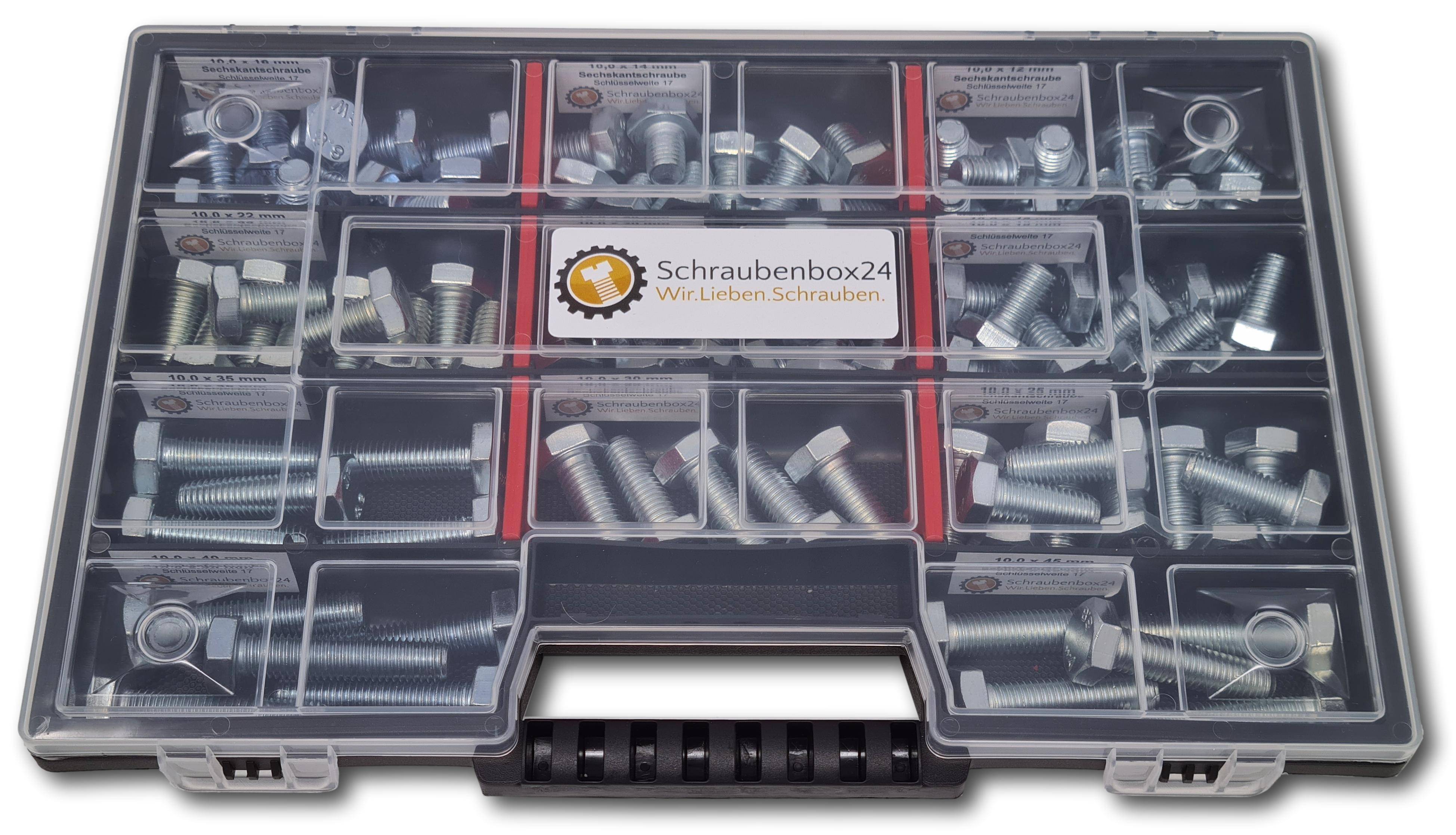Sechskantschrauben Sortiment M10 // 12mm-45mm 90 tlg. Schraubenbox