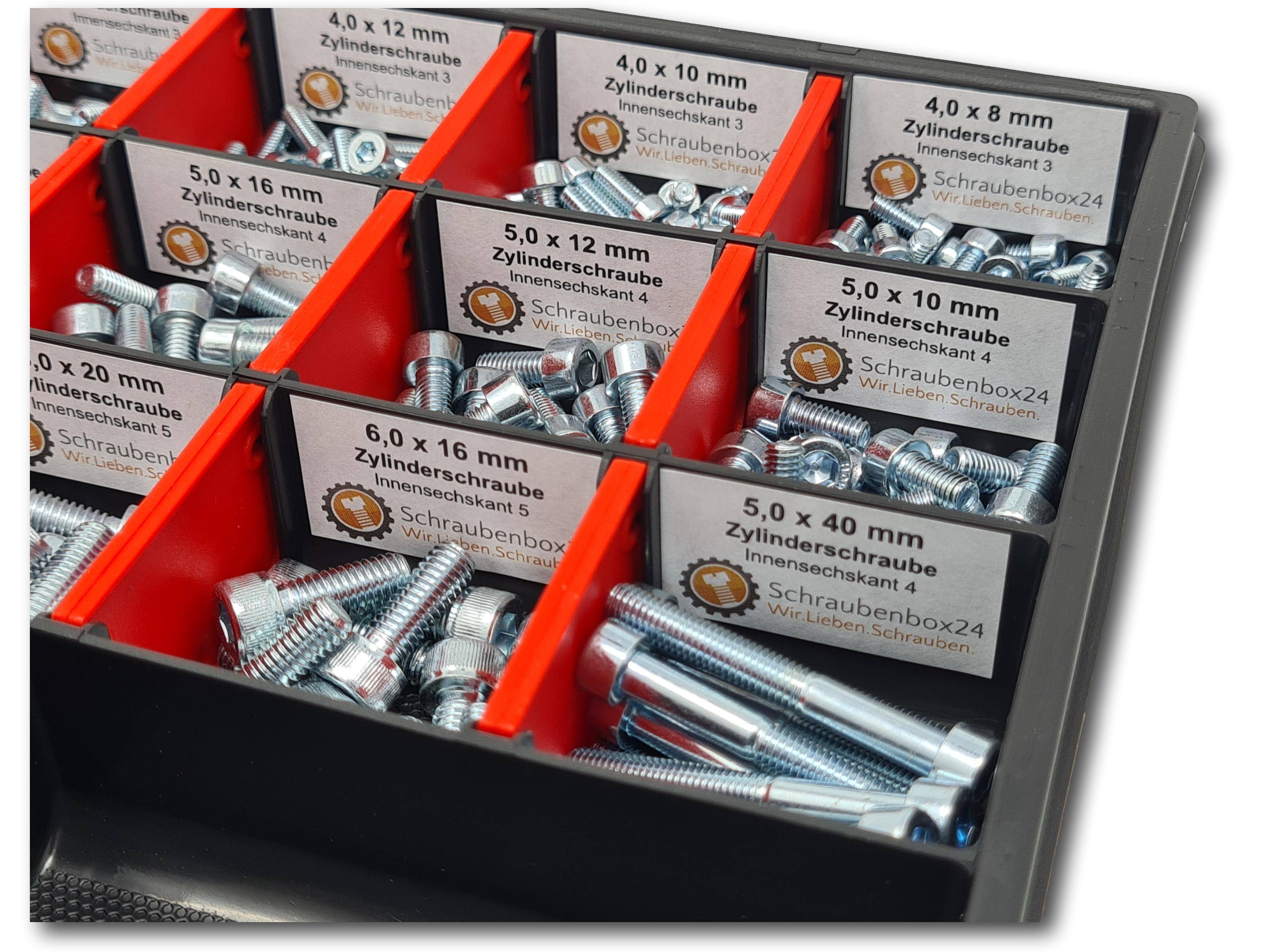 Zylinderkopfschrauben Sortiment M4-M5-M6 // 8mm-40mm 375 tlg. Schraubenbox