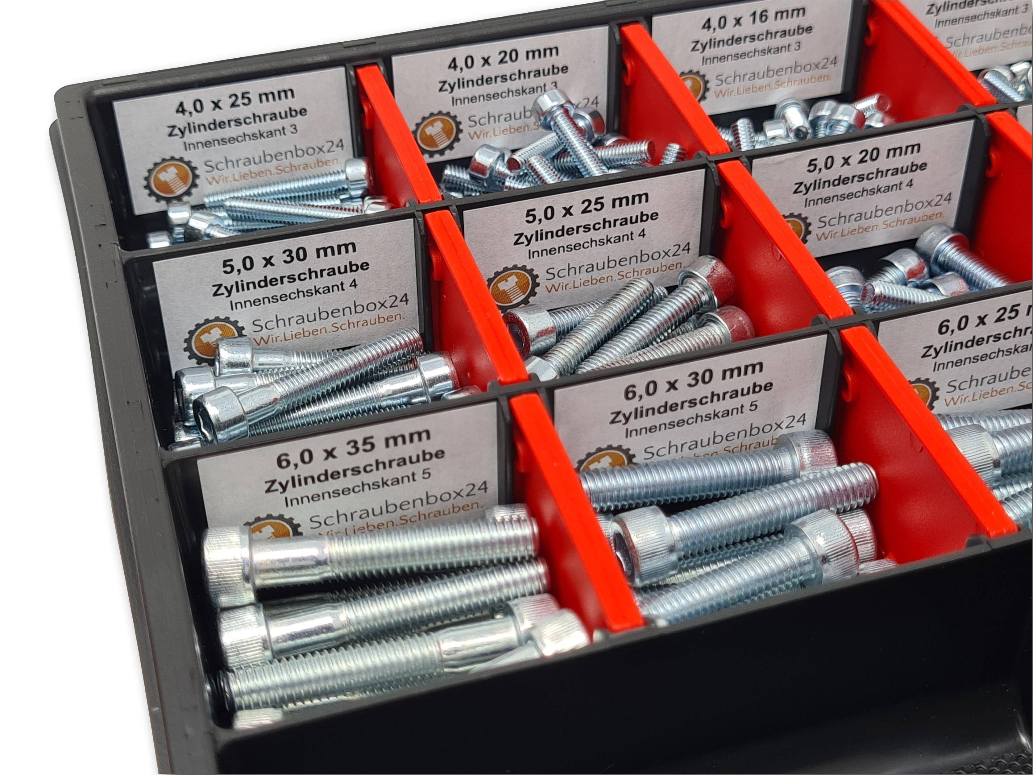 Zylinderkopfschrauben Sortiment M4-M5-M6 // 8mm-40mm 375 tlg. Schraubenbox