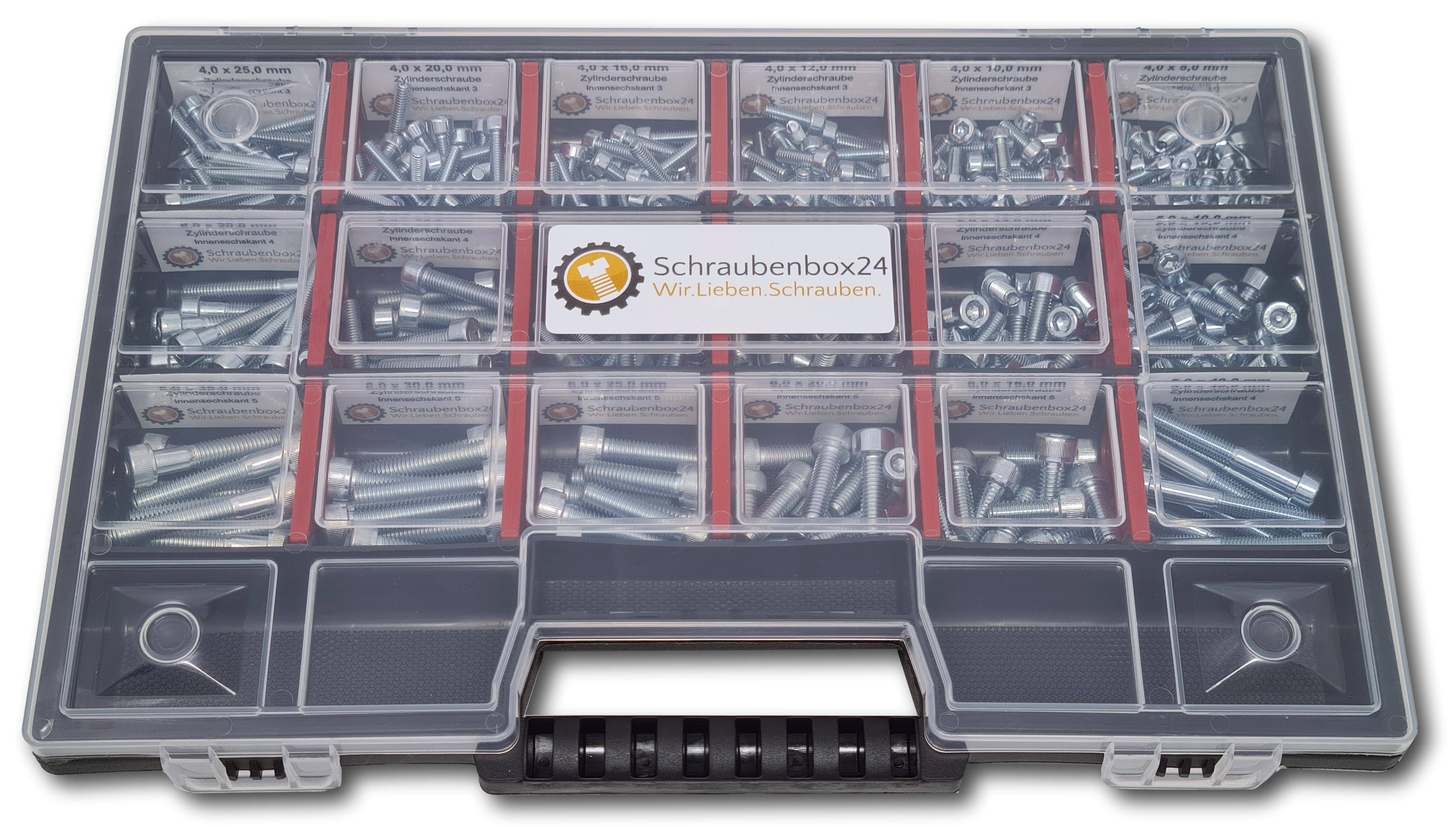 Zylinderkopfschrauben Sortiment M4-M5-M6 // 8mm-40mm 375 tlg. Schraubenbox