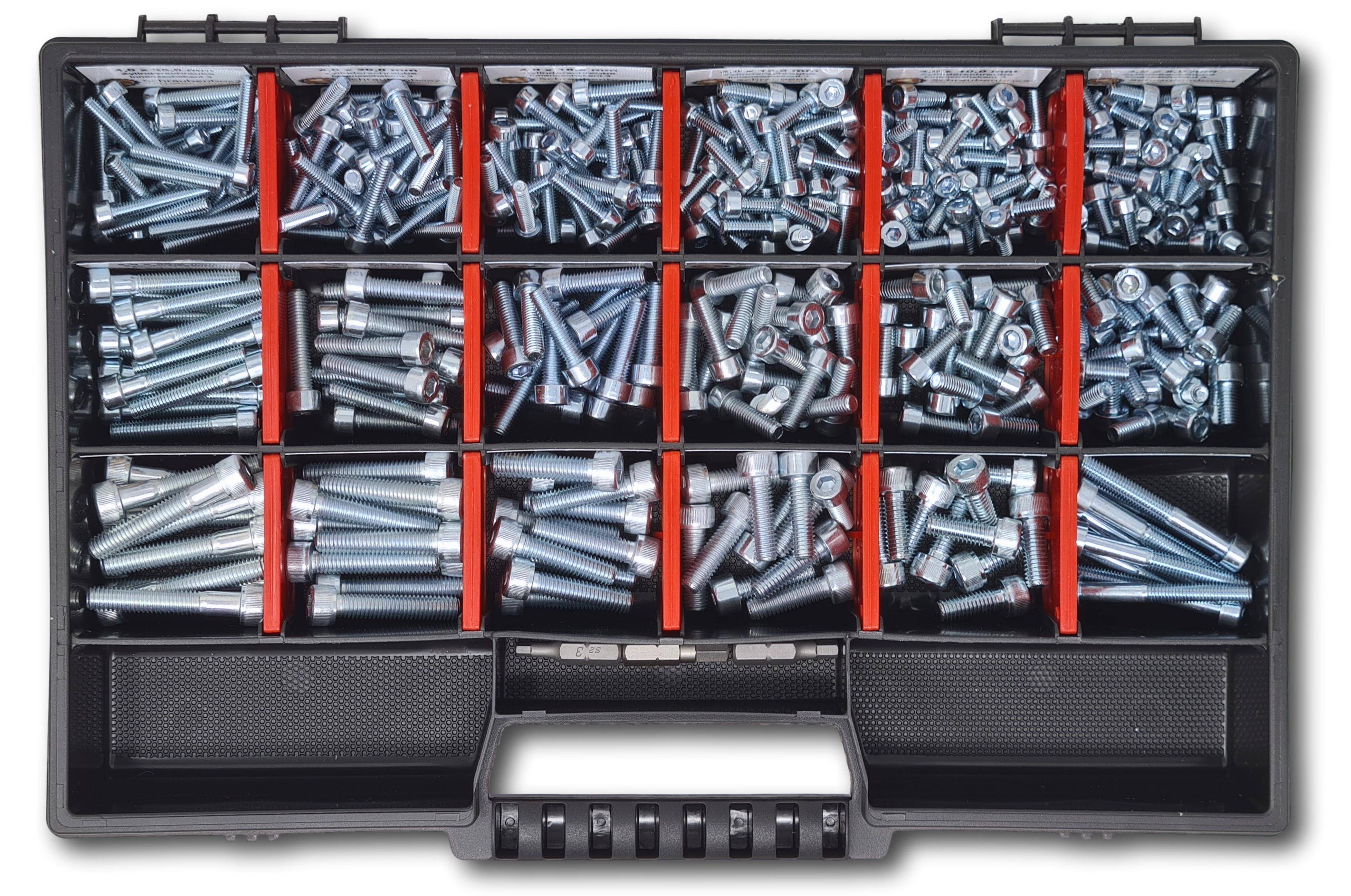Zylinderkopfschrauben Sortiment M4-M5-M6 // 8mm-40mm 375 tlg. Schraubenbox
