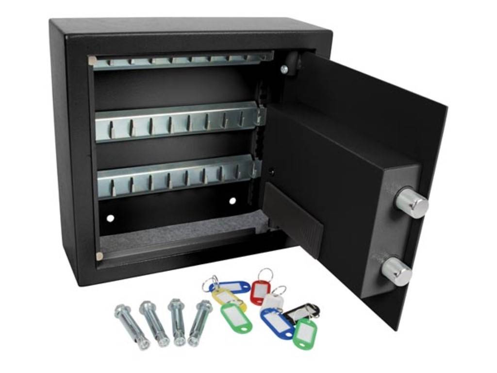 Perel Schlüsseltresor mit elektronischem Zahlenschloss, Safe 30 Haken, Schwarz